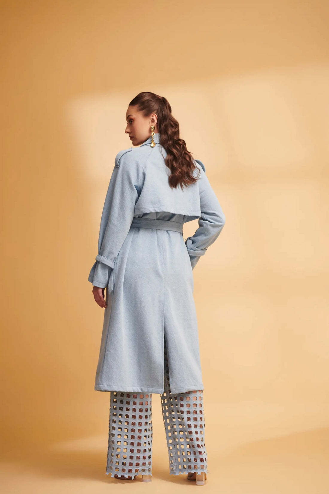 ETHER Denim Trench and Cutwork Jeans Co-ord Set - SET