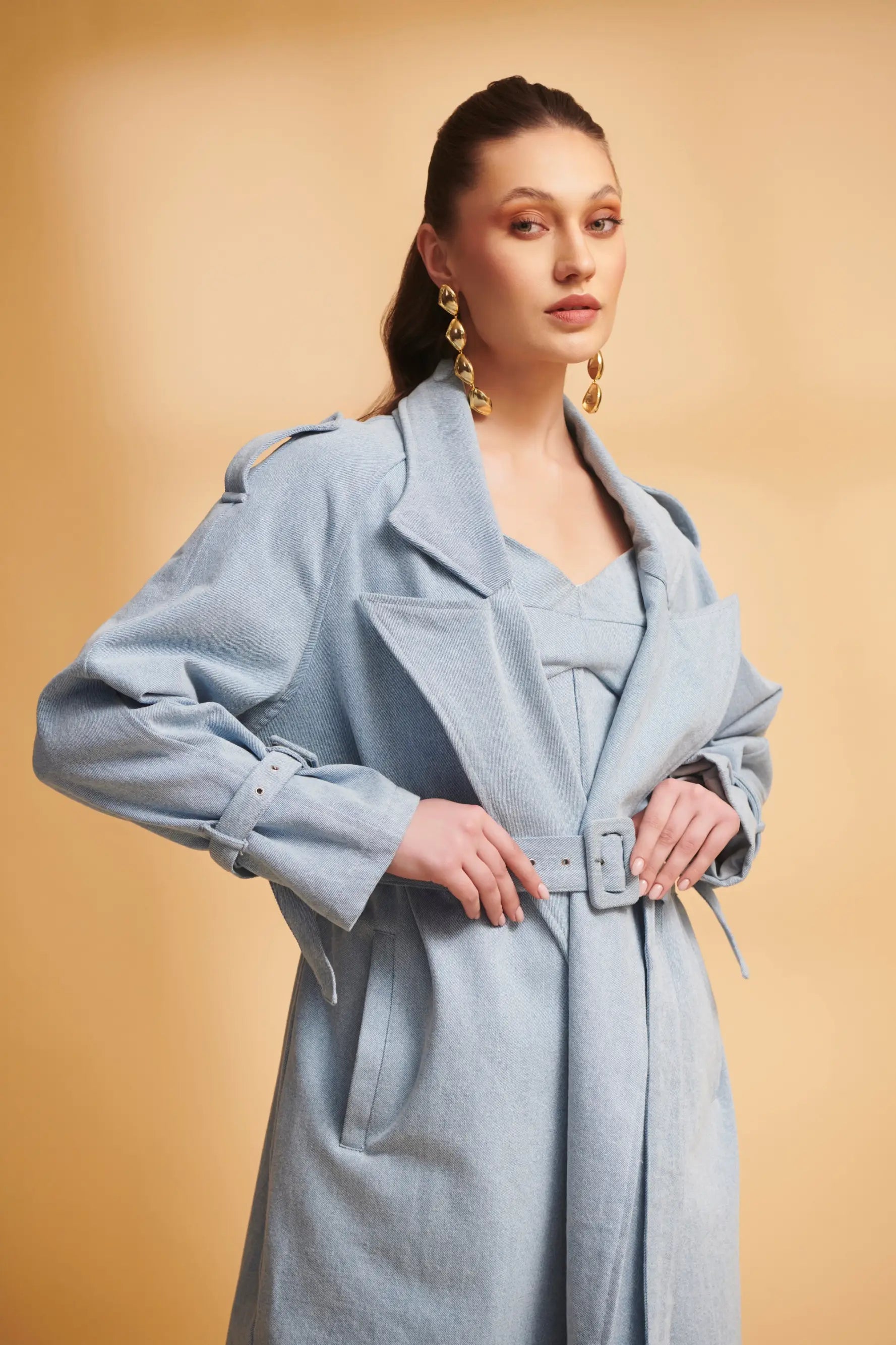 ETHER Denim Trench and Cutwork Jeans Co-ord Set - SET