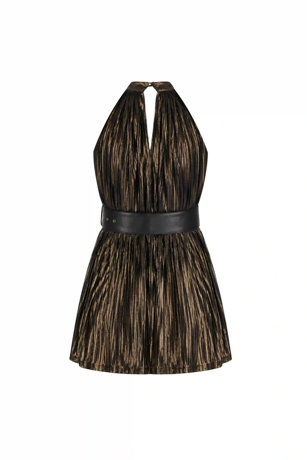 FLAVIA Gold Pleated Dress - DRESSES