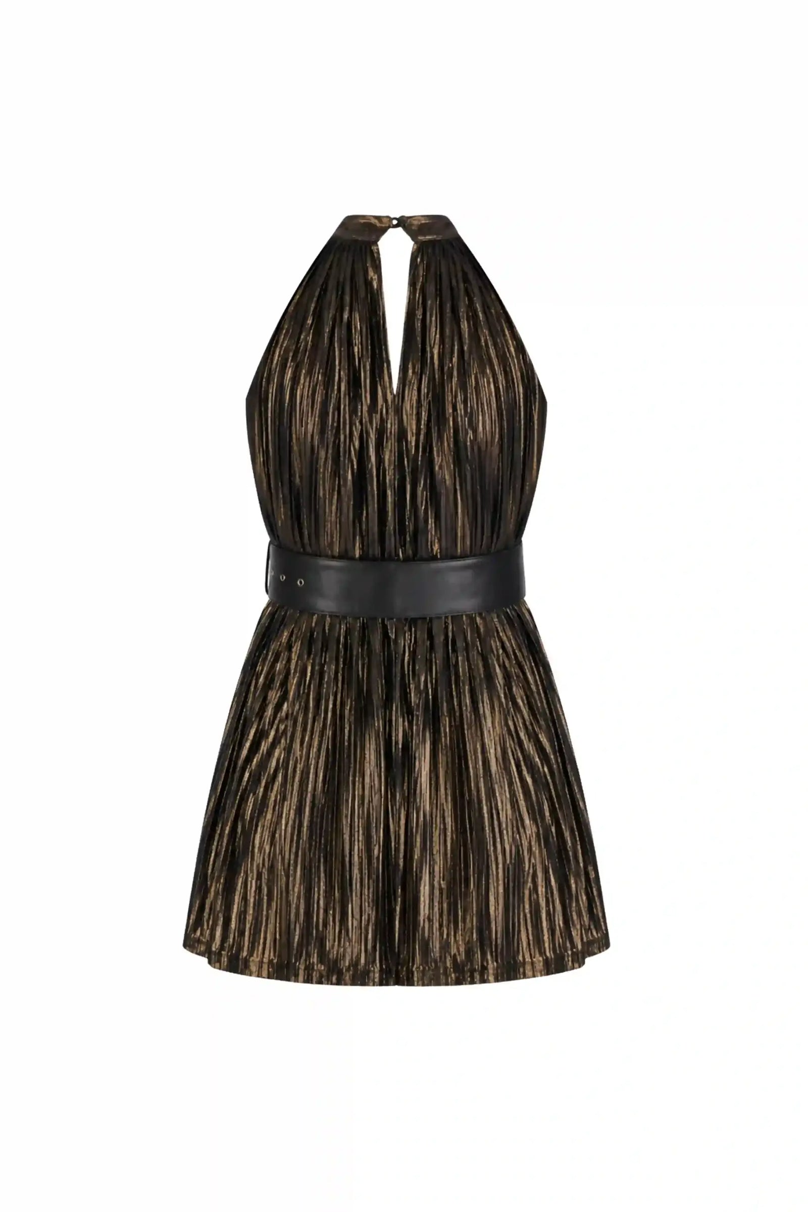 FLAVIA Gold Pleated Dress - DRESSES