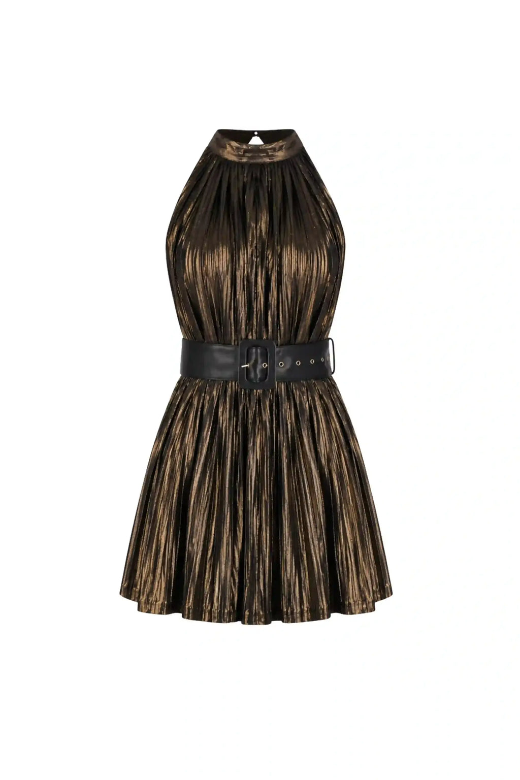 FLAVIA Gold Pleated Dress - DRESSES
