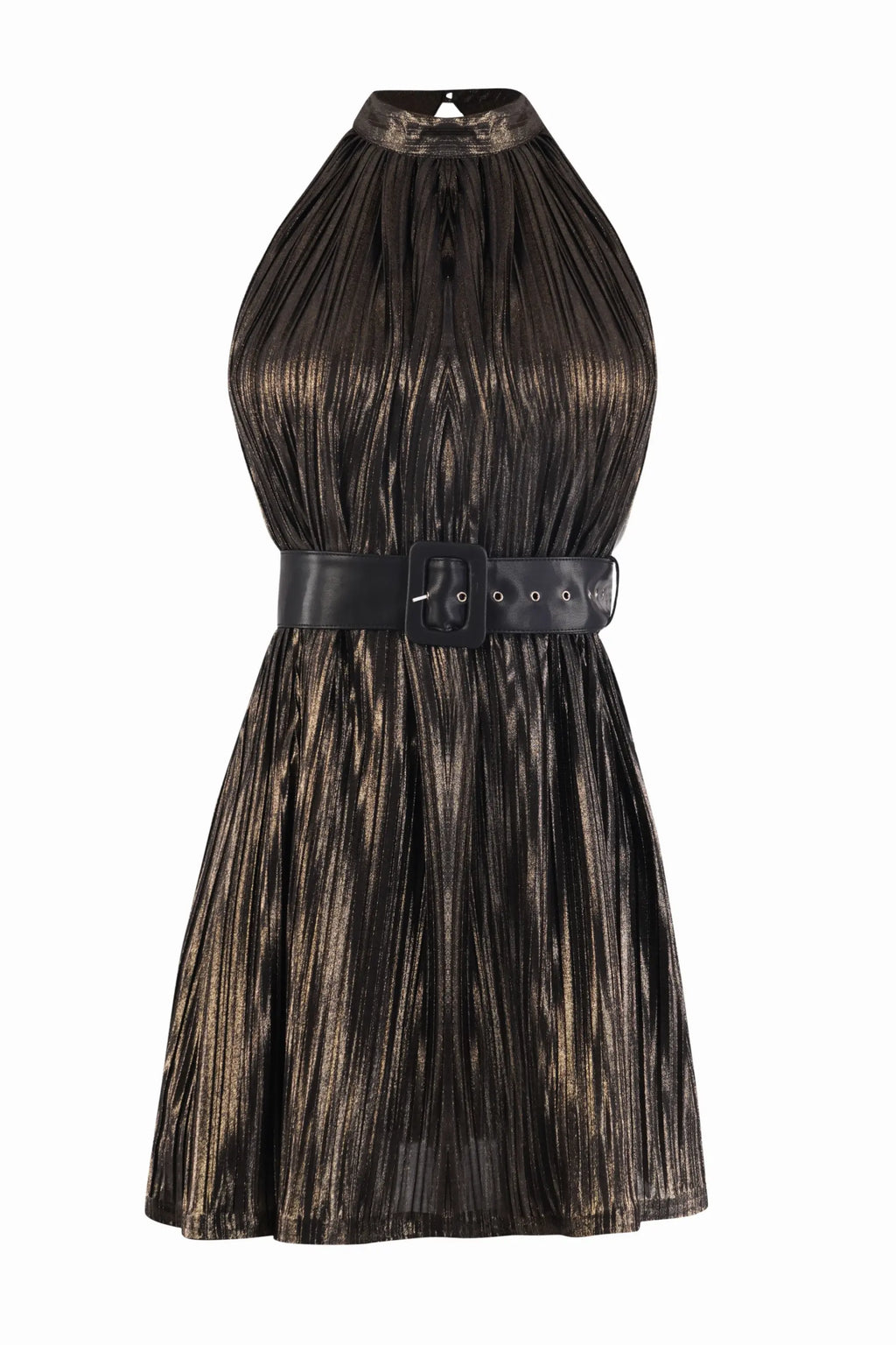 FLAVIA Gold Pleated Dress - DRESSES