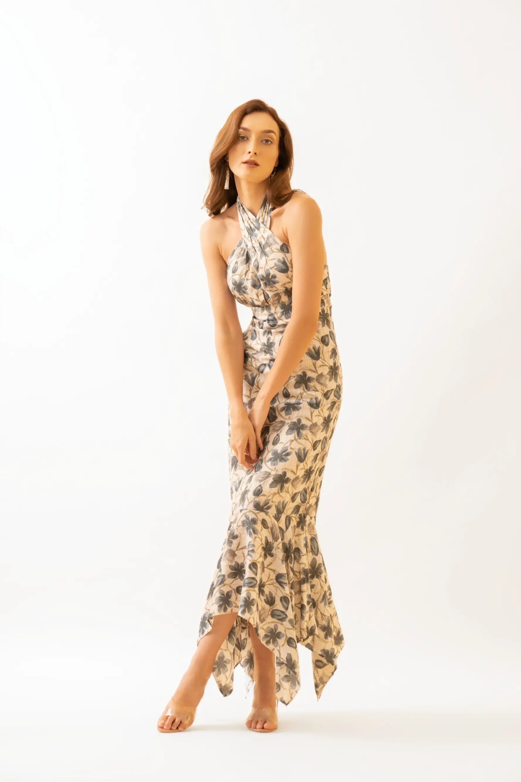 Floral Printed Handkerchief Midi Dress - DRESSES