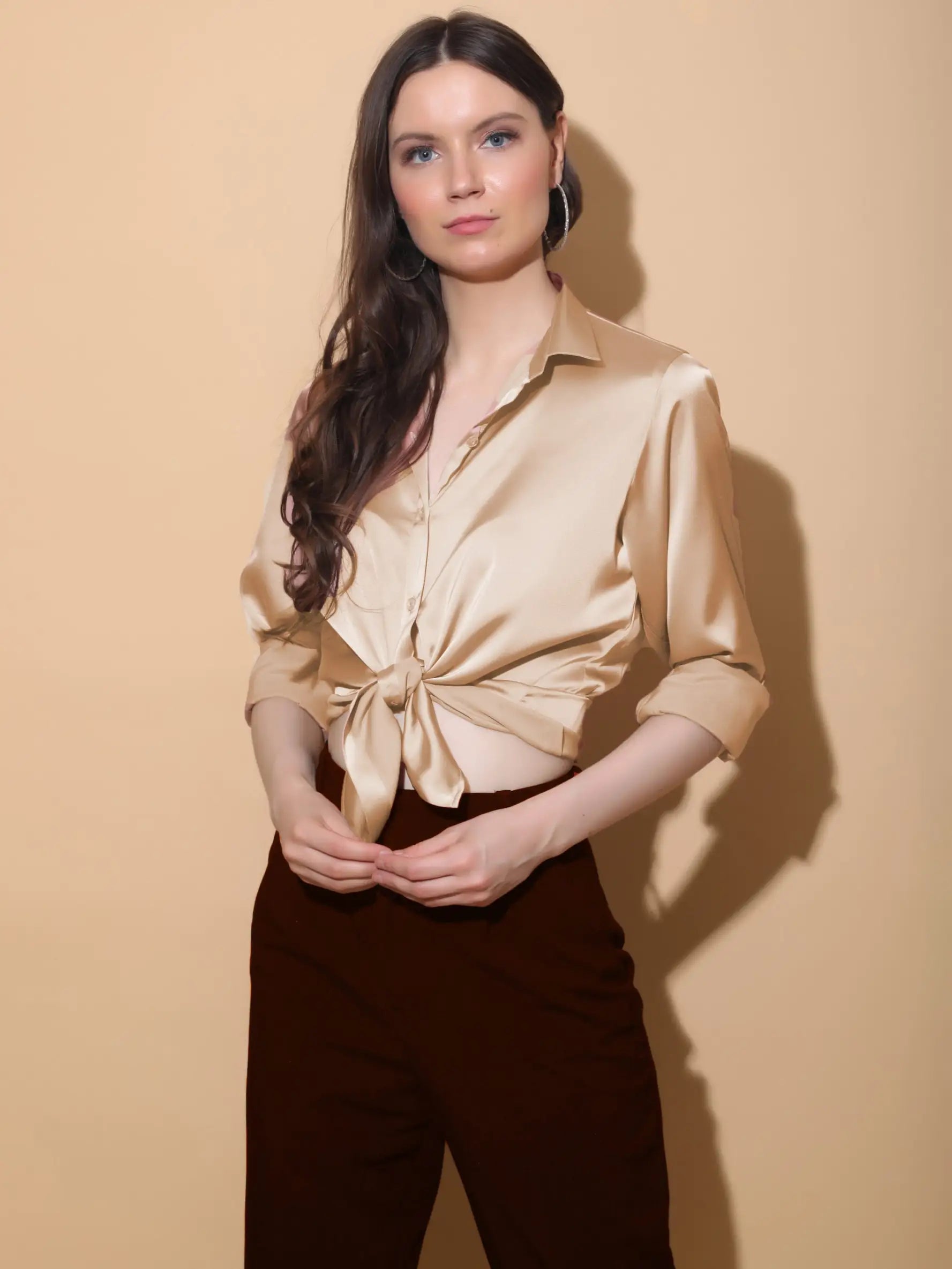 Golden Beige Satin Shirt - SHIRTS