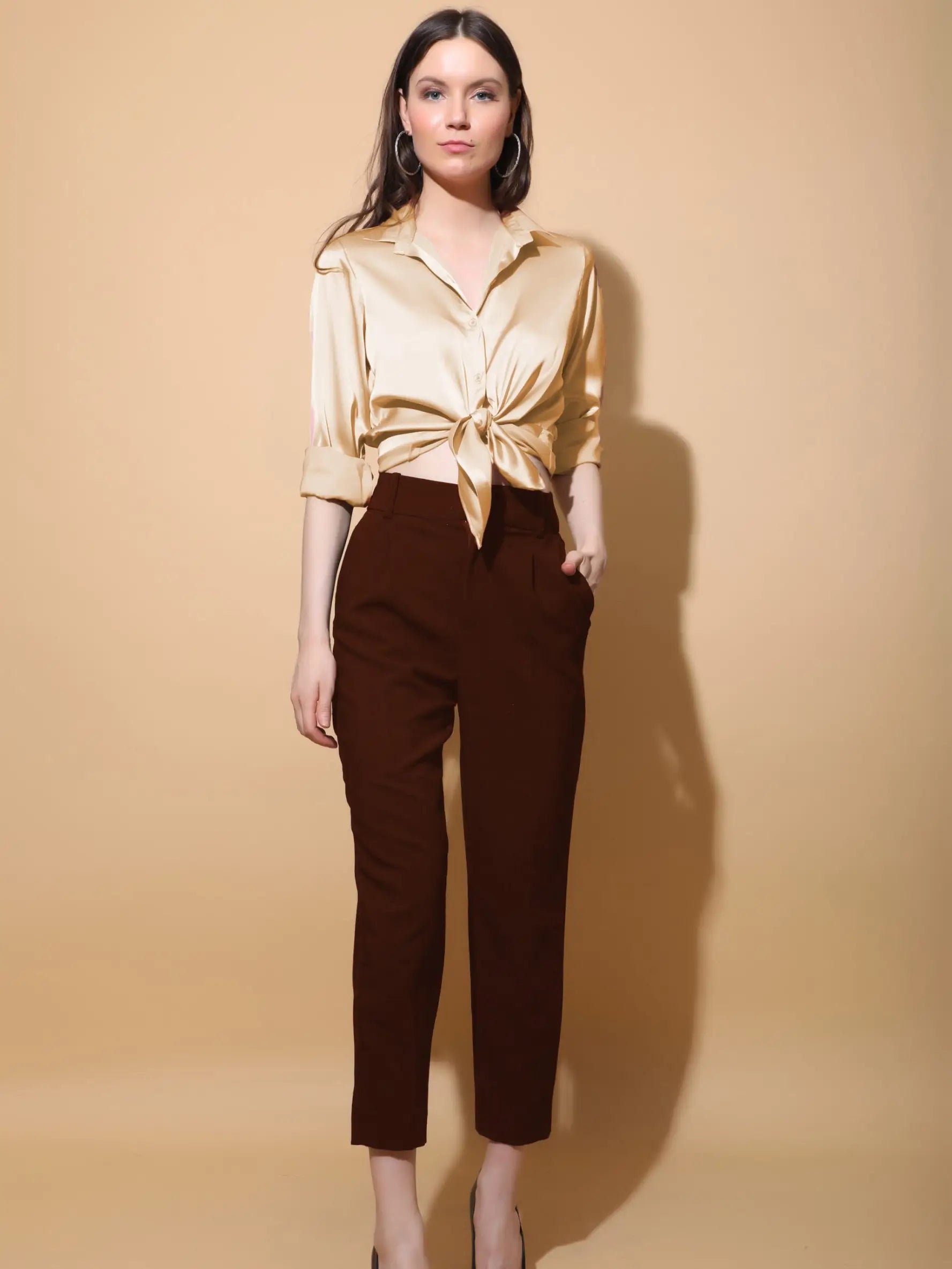 Golden Beige Satin Shirt - SHIRTS