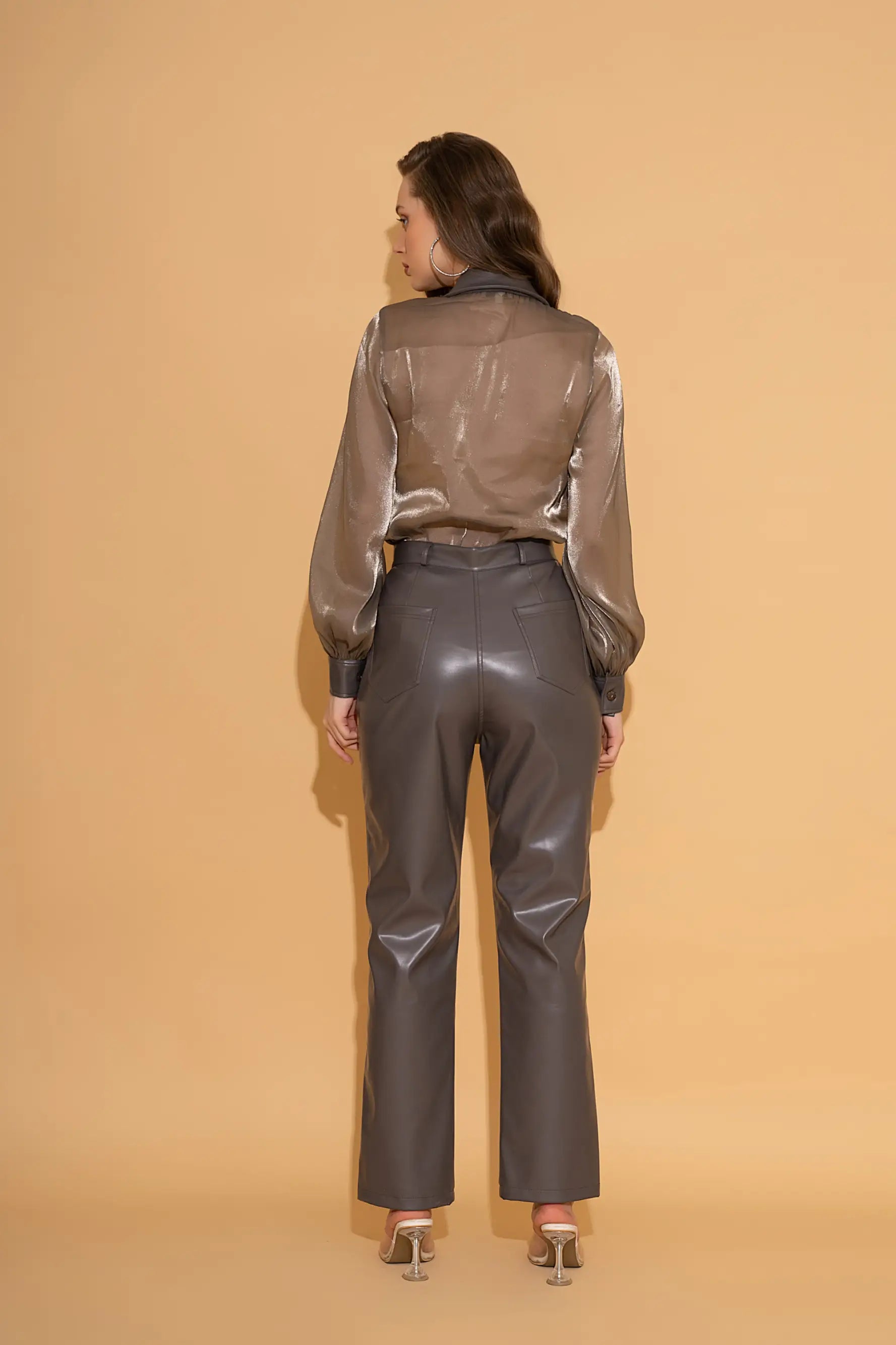 Grey Faux Leather Pants - PANTS