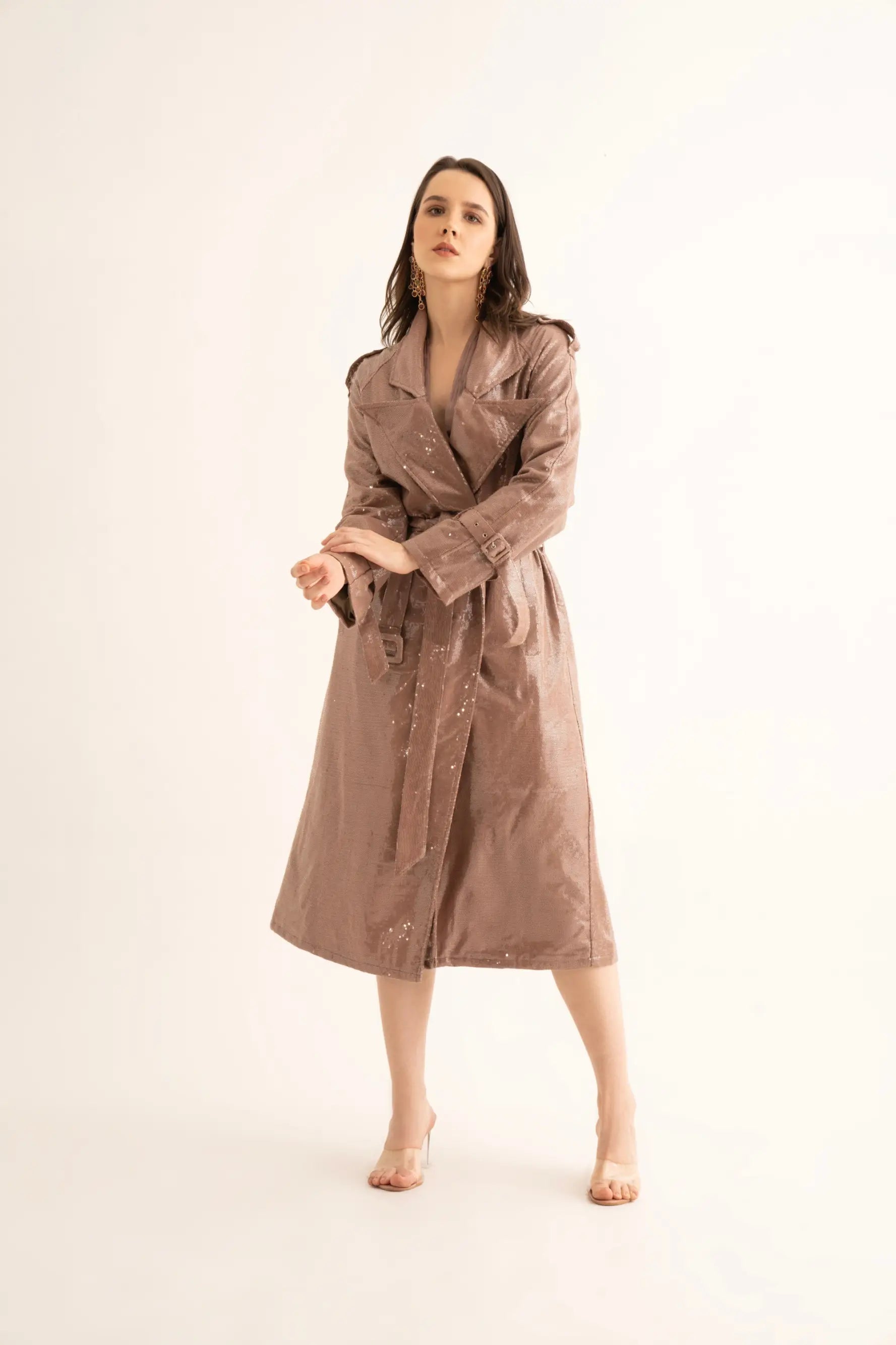 Grey Sequins Trench - trench