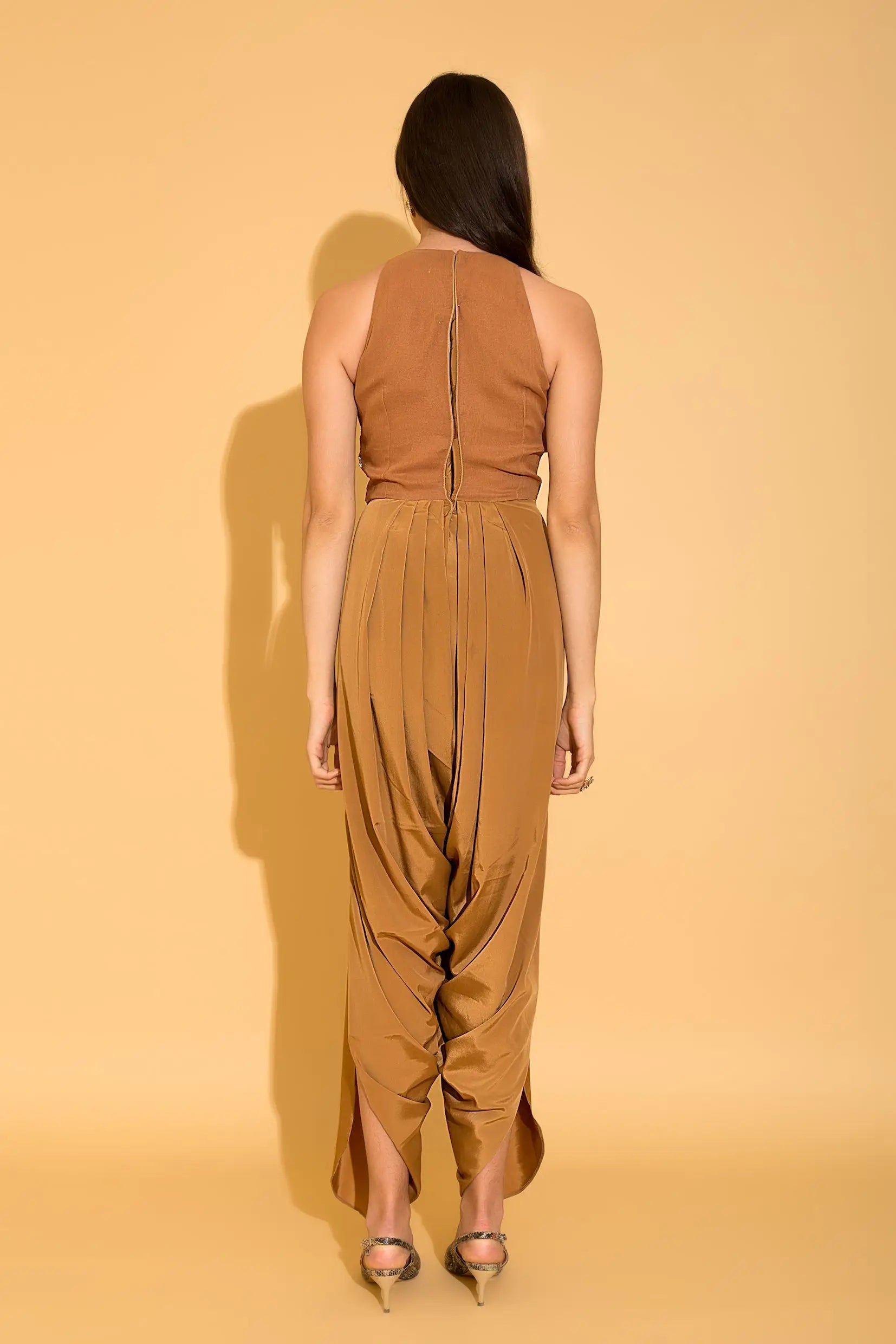 Iced Coffee Embroidered Dhoti Jumpsuit - Jumpsuits