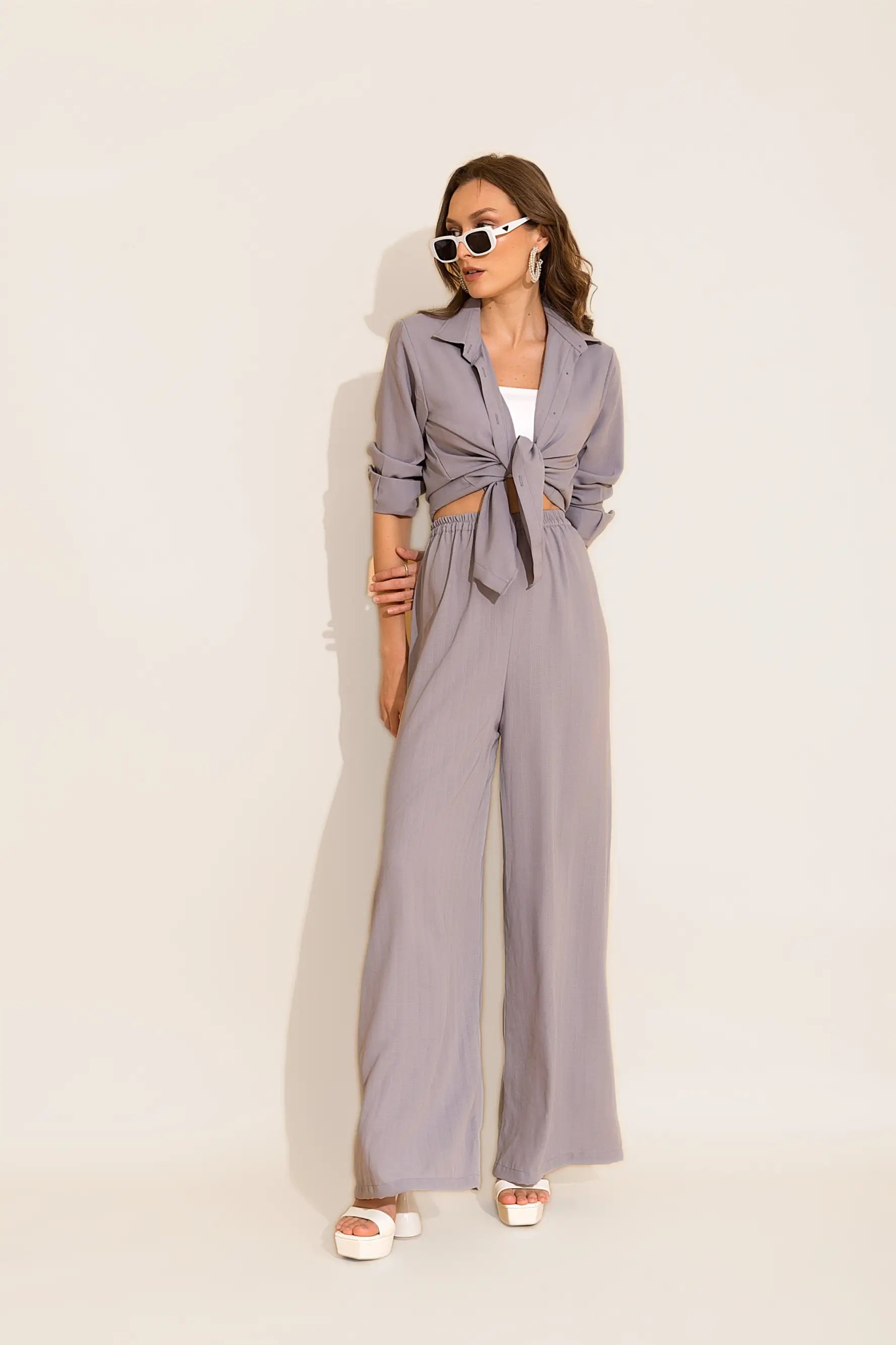 Lavender Linen Loungewear Pants - PANTS