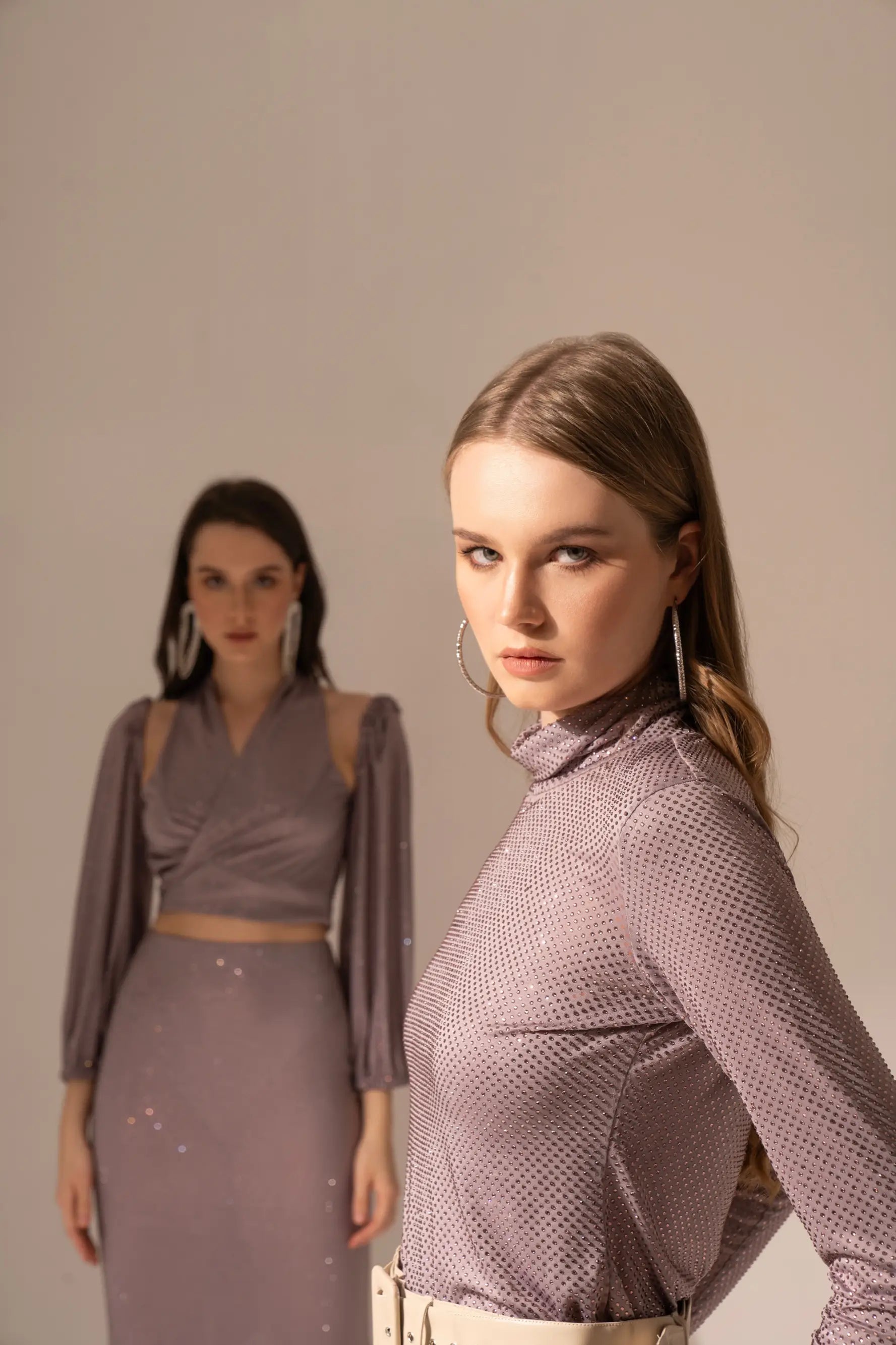 Lavender Rhinestone Turtleneck Top - TOPS