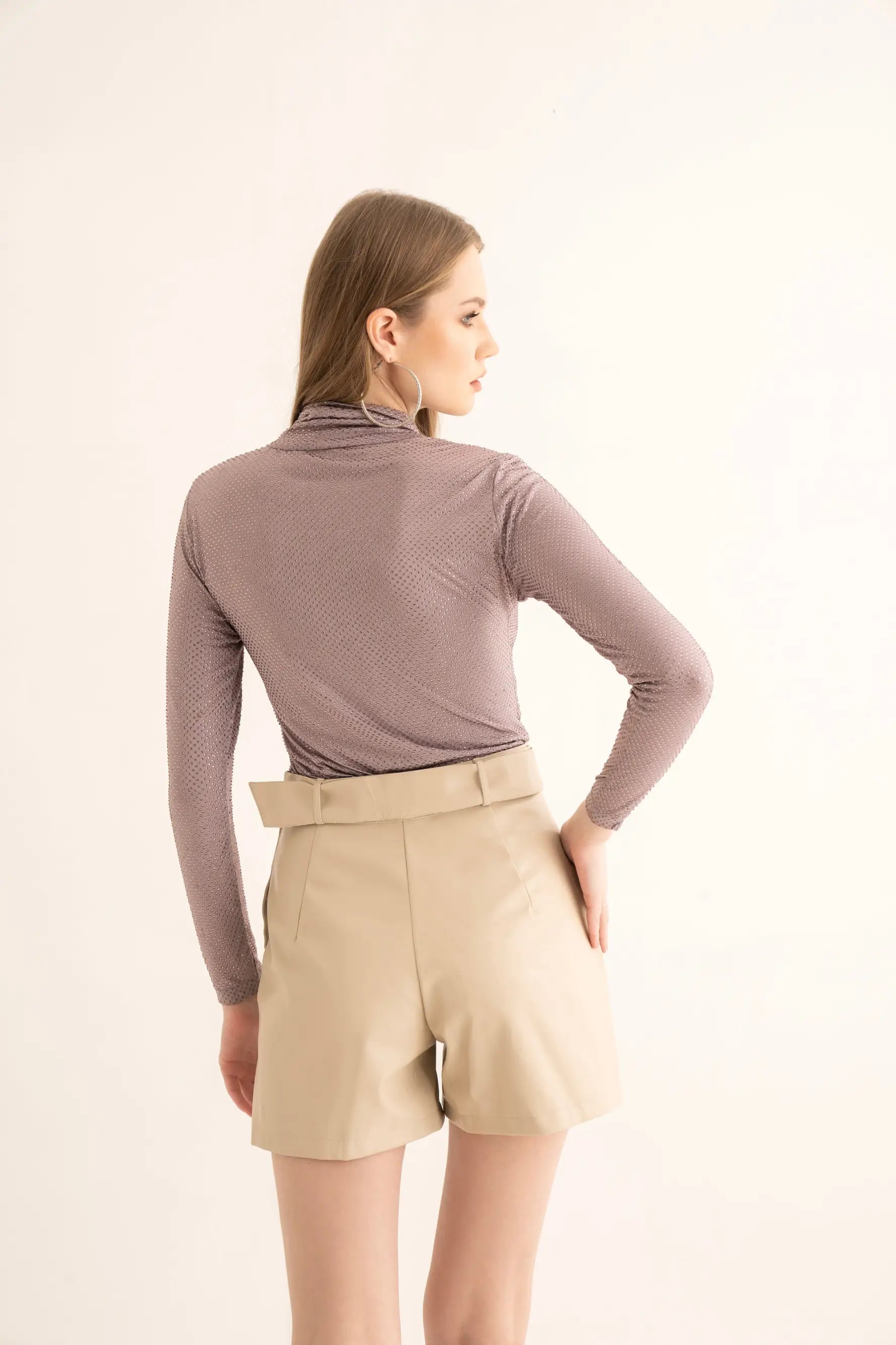 Lavender Rhinestone Turtleneck Top - TOPS