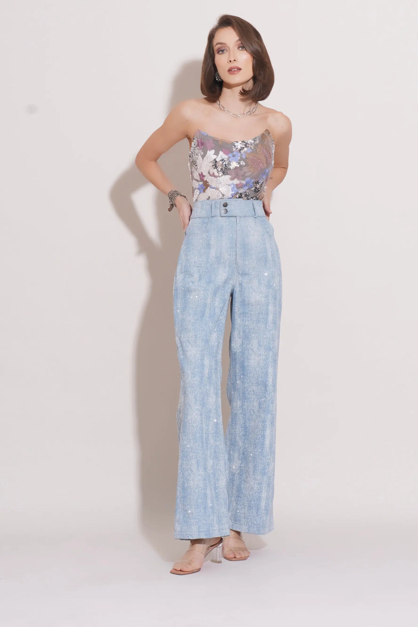 LUMI Embroidered Corset and LANA Crystal Denims Co-ord - SET