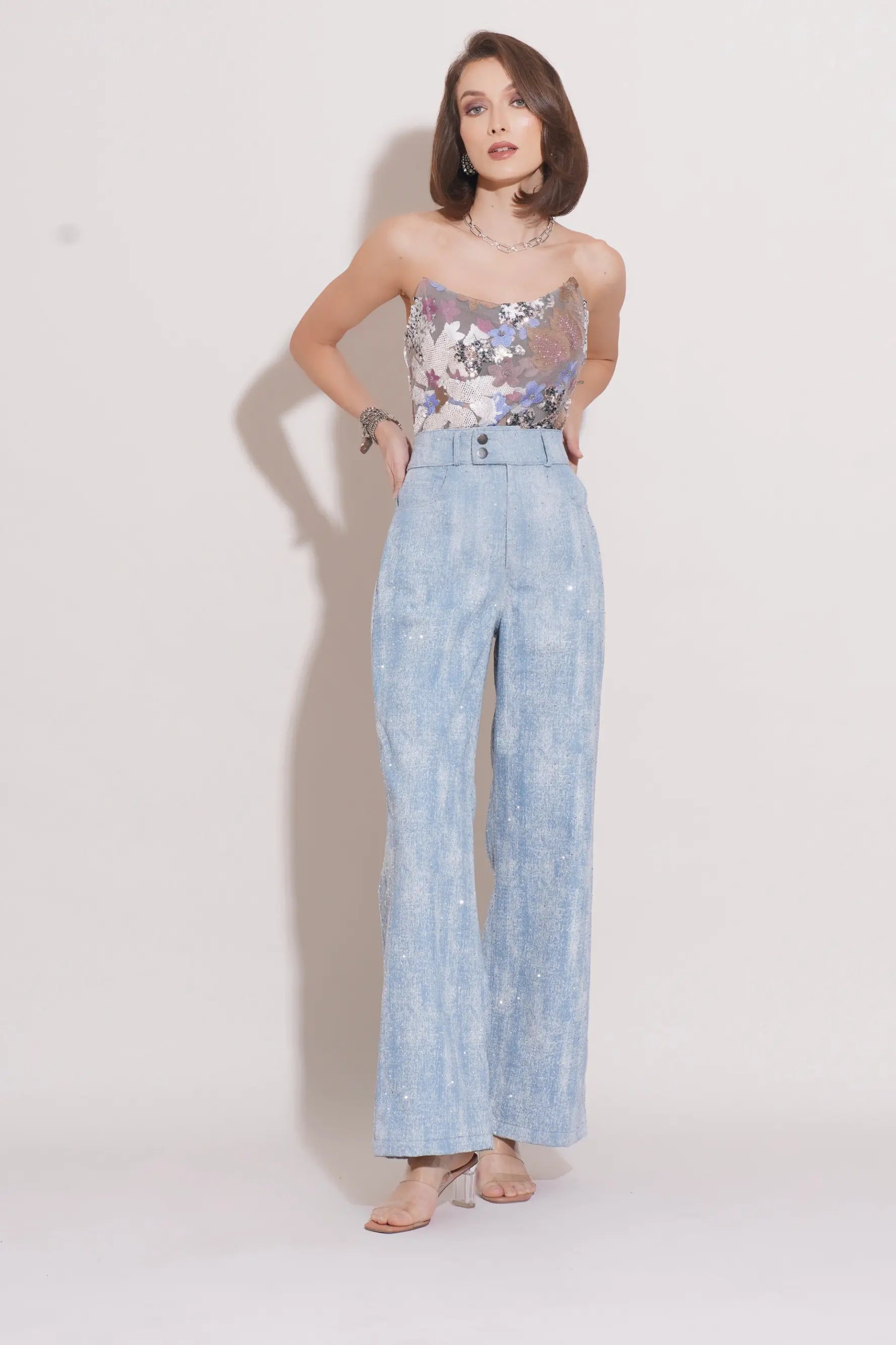 LUMI Embroidered Corset and LANA Crystal Denims Co-ord - SET