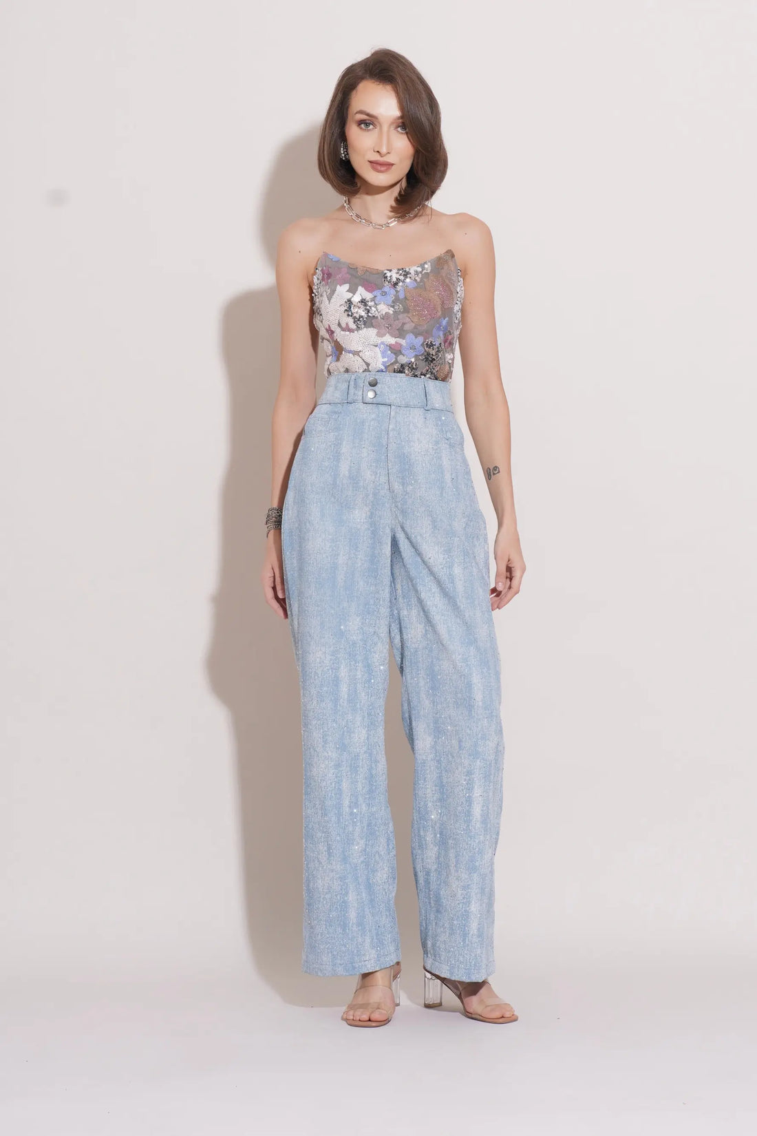 LUMI Embroidered Corset and LANA Crystal Denims Co-ord - SET