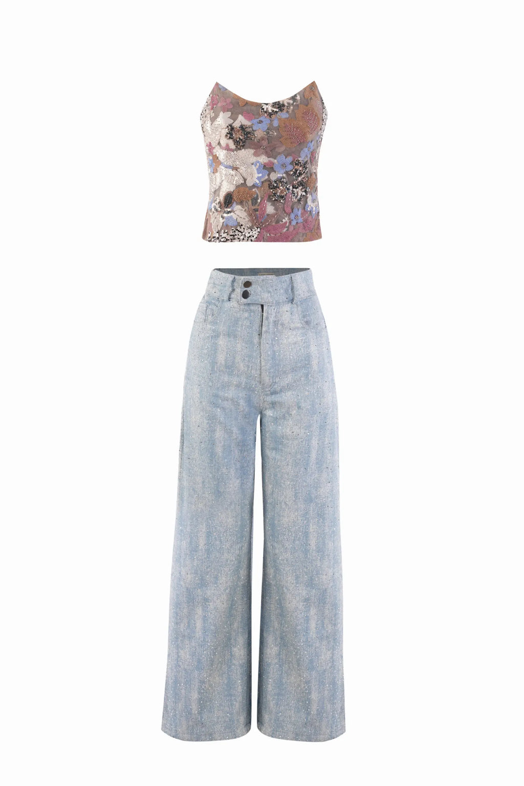 LUMI Embroidered Corset and LANA Crystal Denims Co-ord - SET