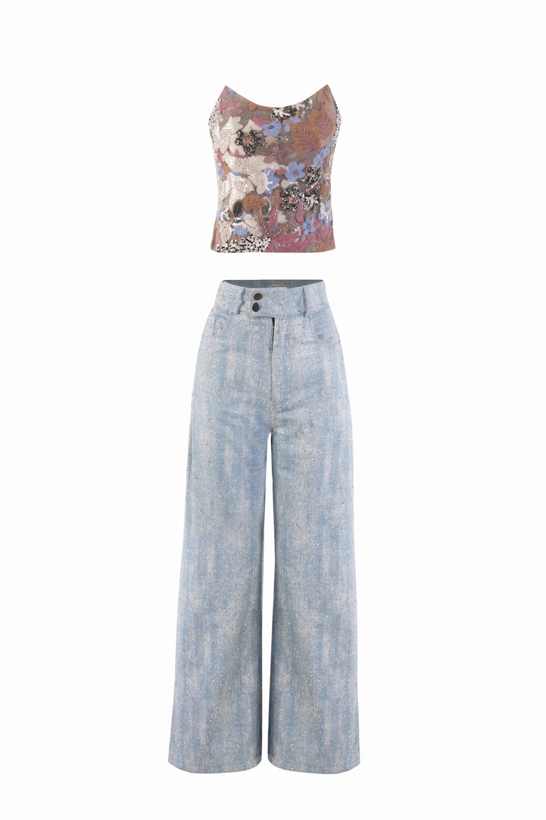 LUMI Embroidered Corset and LANA Crystal Denims Co-ord - SET