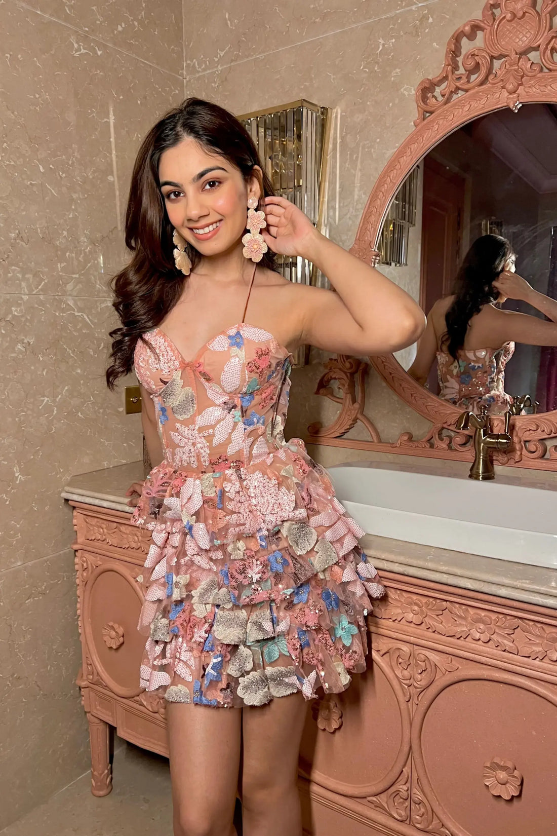 MARGOT Pink Embroidered Corset Dress - DRESSES