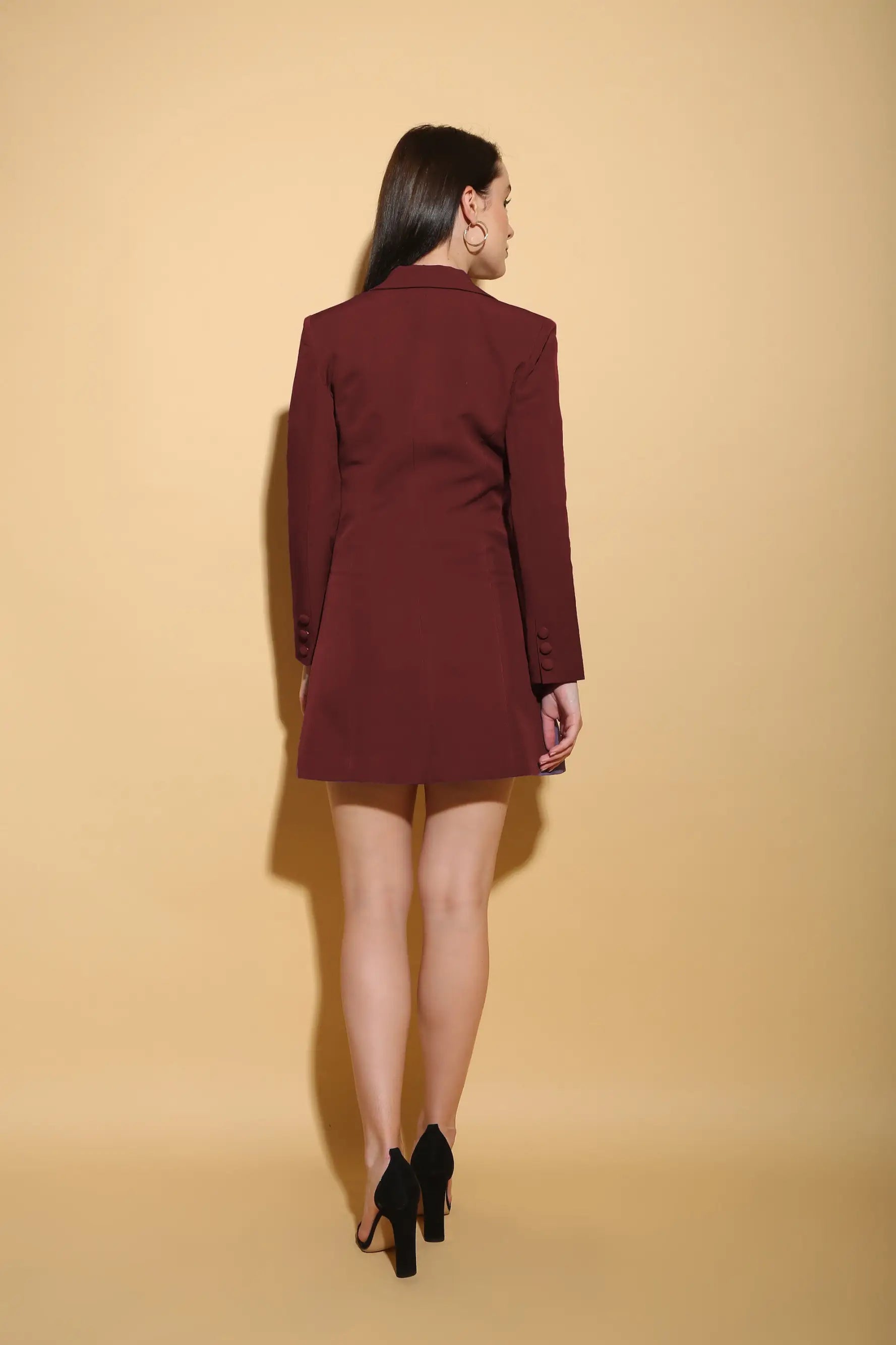 Maroon Structured Blazer Dress - DRESSES