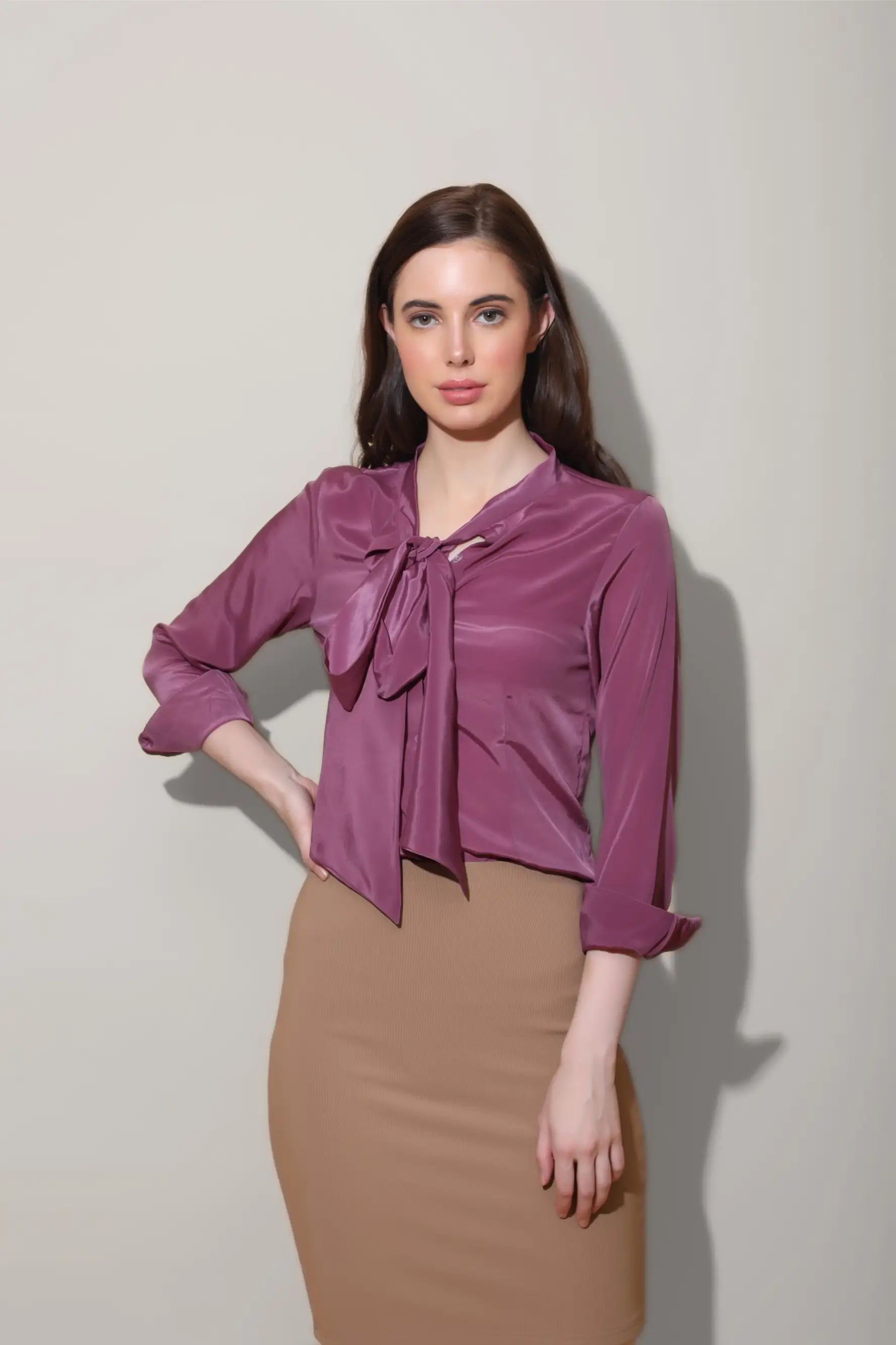 Mauve Neck Tie Shirt - SHIRTS