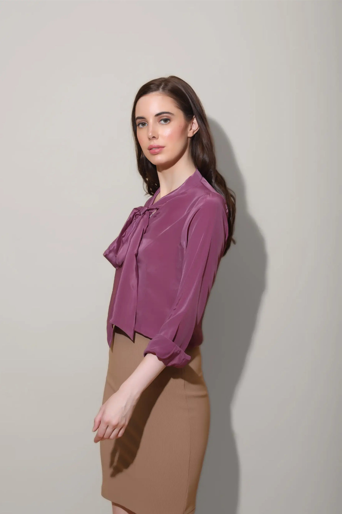 Mauve Neck Tie Shirt - SHIRTS