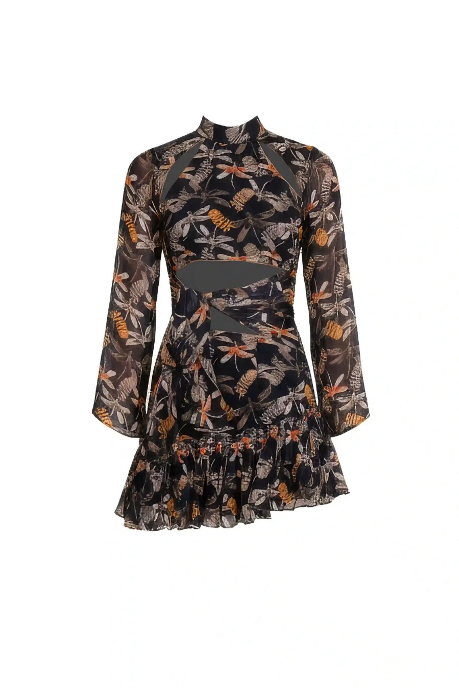 Midnight Firefly Print Ruffle Dress - DRESSES
