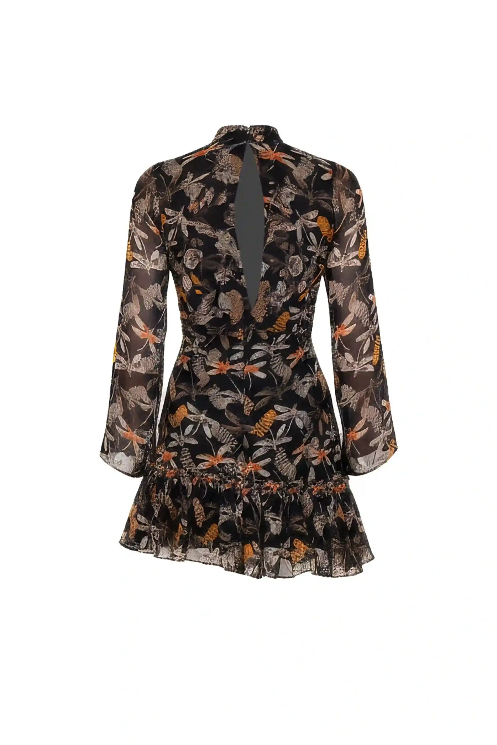 Midnight Firefly Print Ruffle Dress - DRESSES