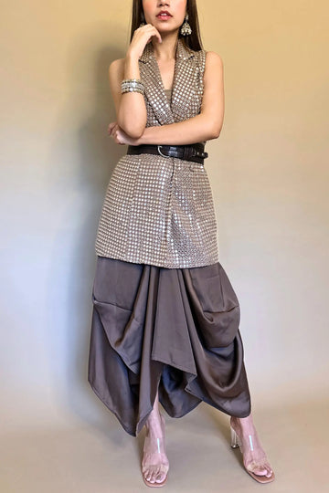 Mirror Work Blazer & Dhoti Skirt Co-ord - SET