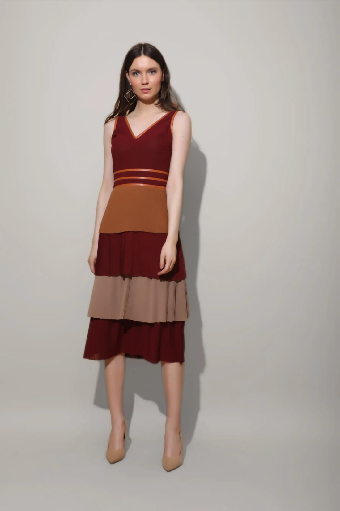 Multicolour Pleated Midi Dress - DRESSES