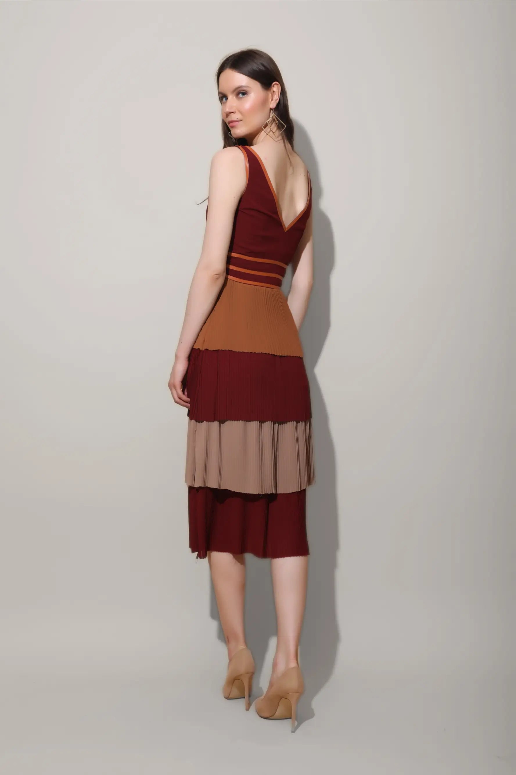 Multicolour Pleated Midi Dress - DRESSES