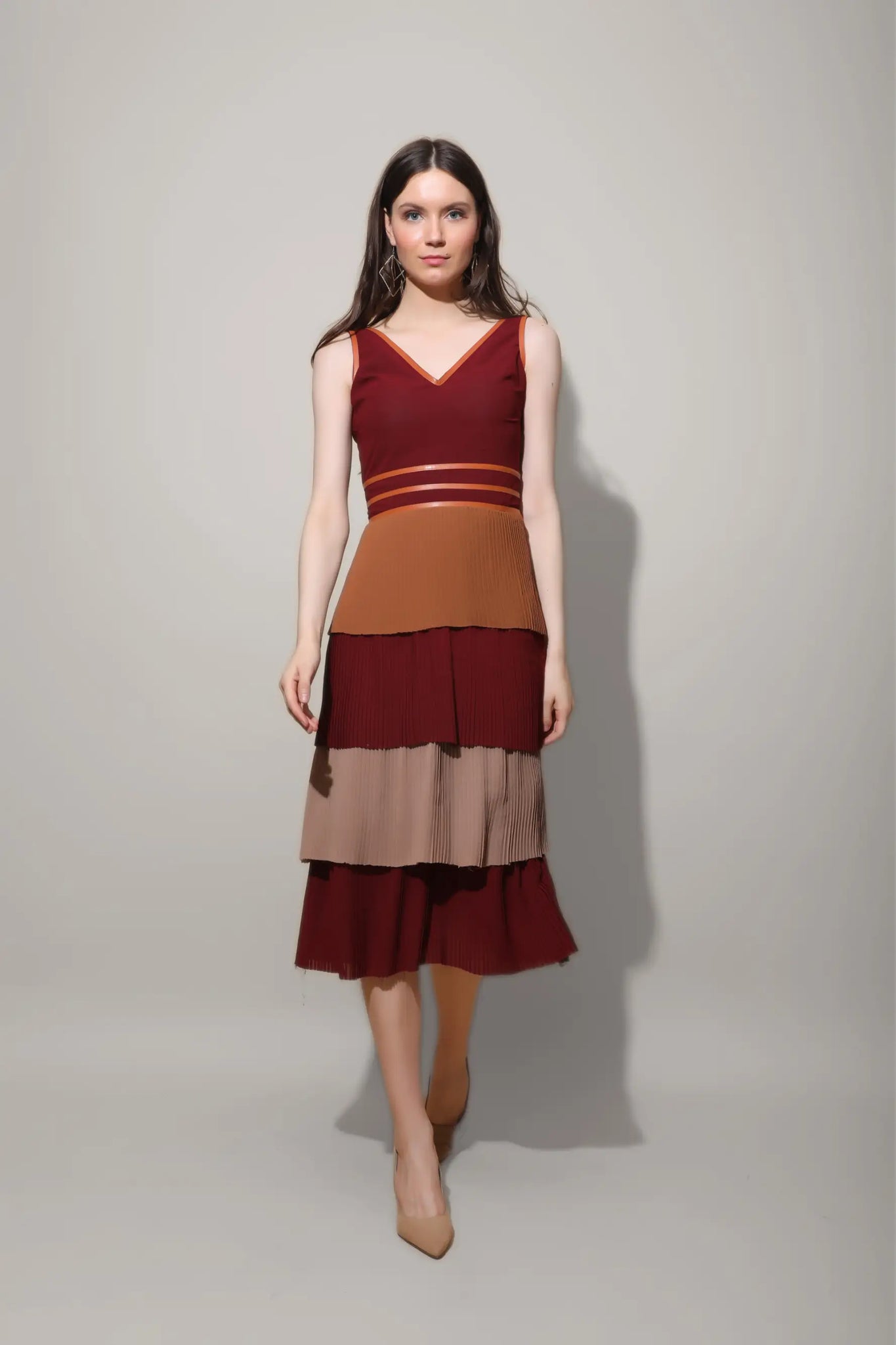 Multicolour Pleated Midi Dress - DRESSES