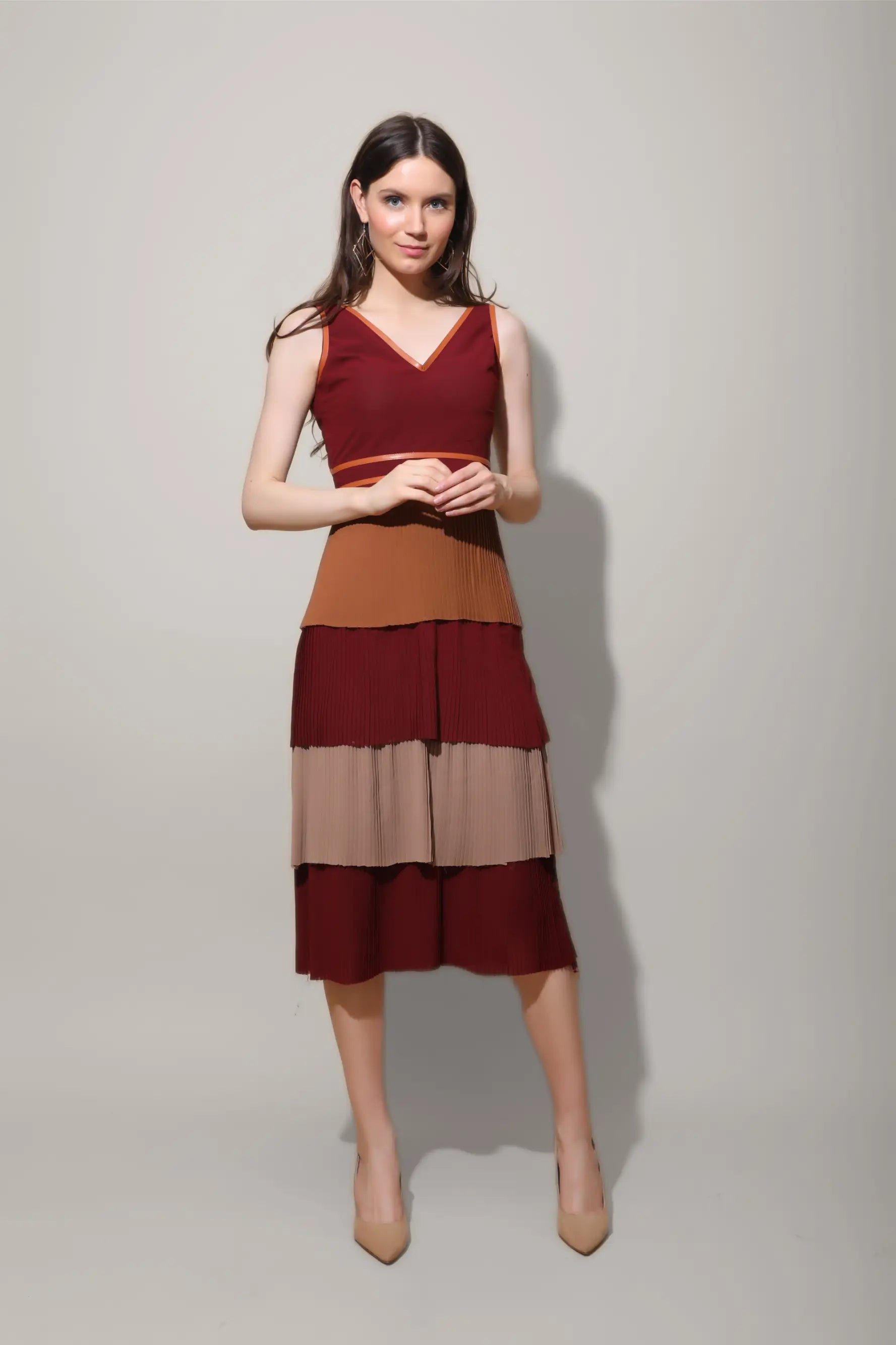 Multicolour Pleated Midi Dress - DRESSES