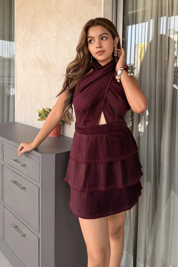 NICOLE Pleated Peplum Dress