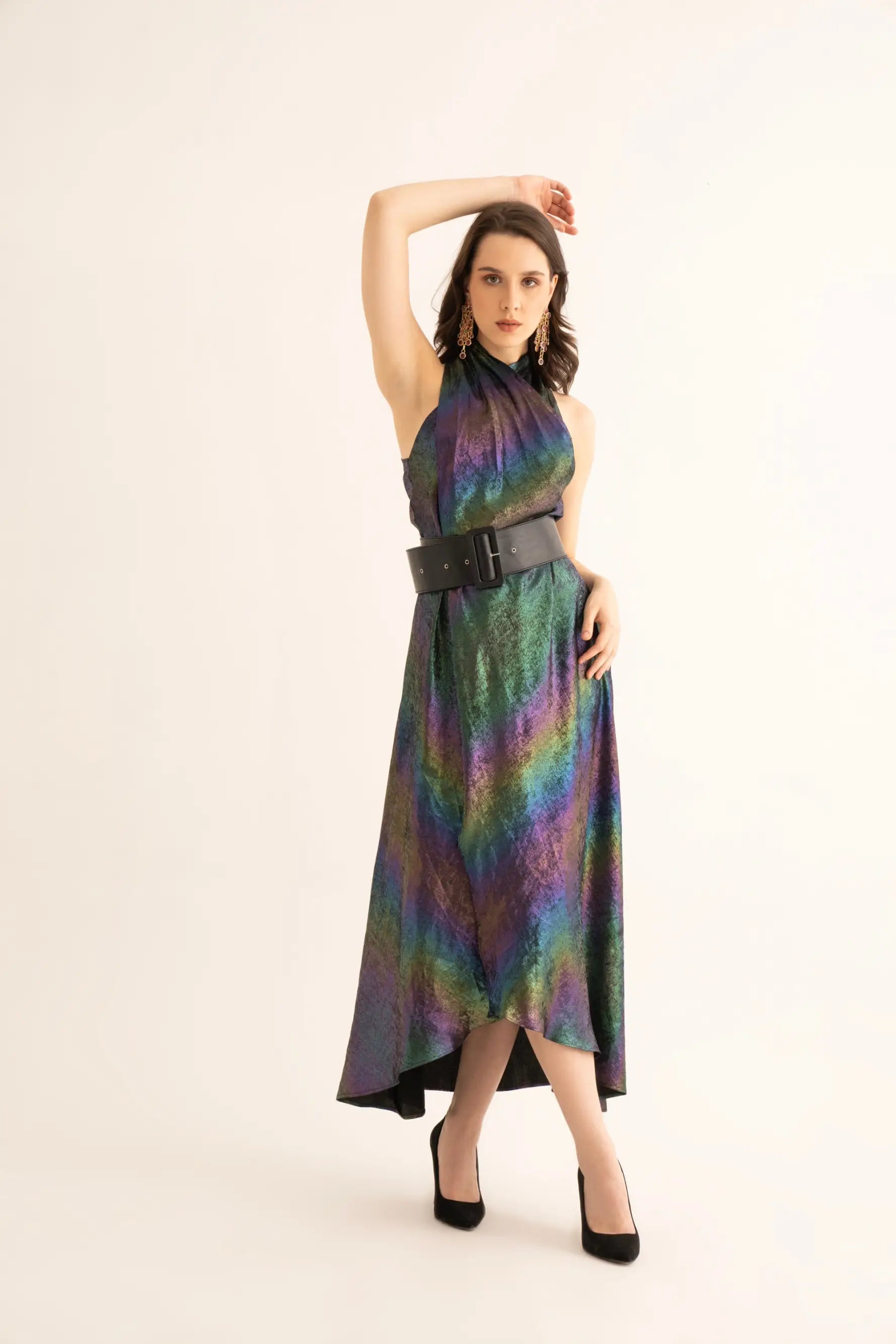 Nightfall Shimmer Crossover Maxi Dress - DRESSES