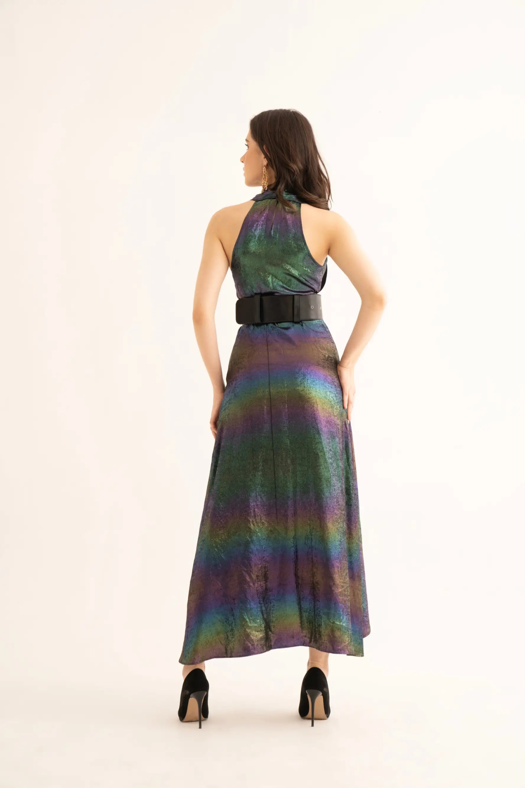 Nightfall Shimmer Crossover Maxi Dress - DRESSES