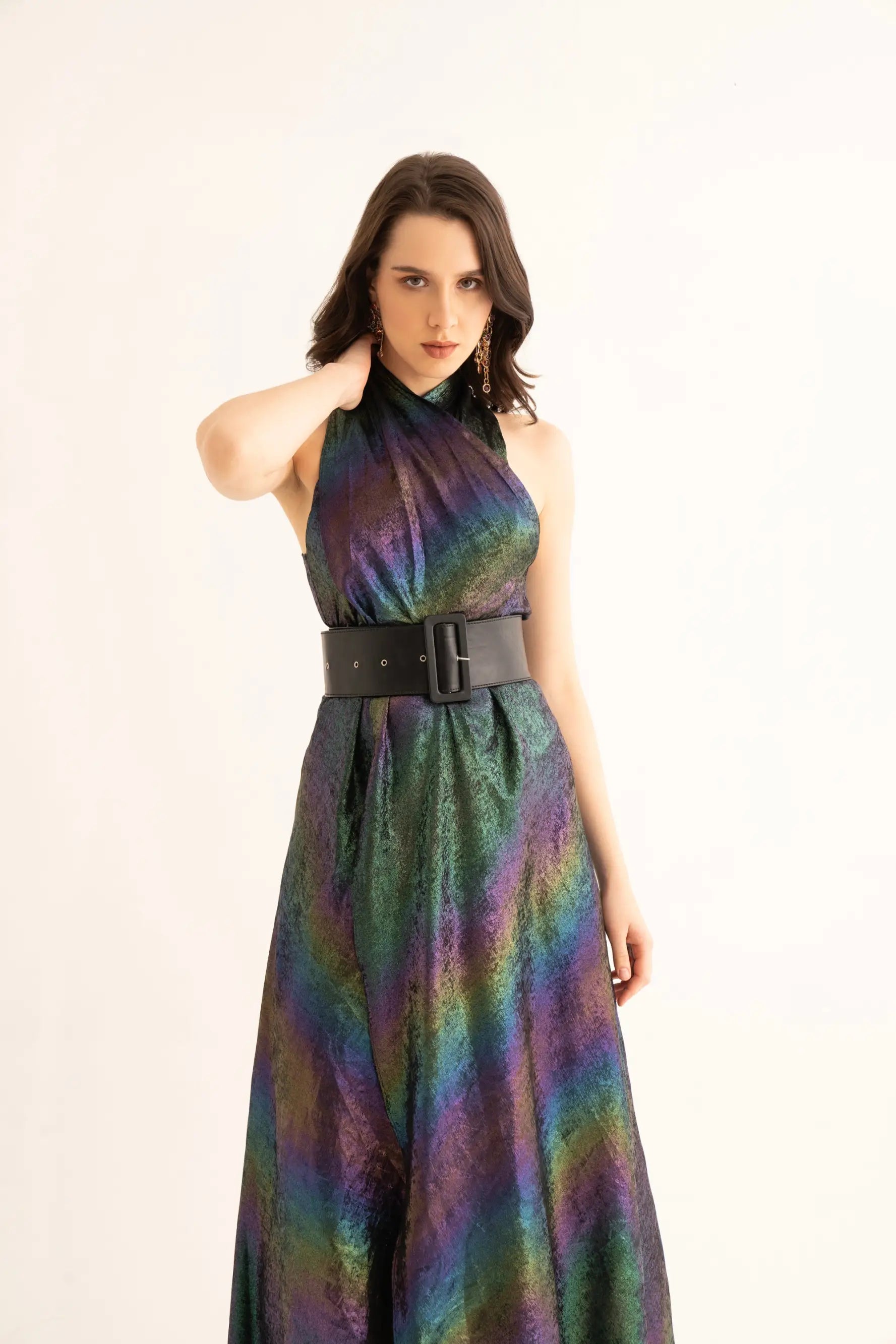 Nightfall Shimmer Crossover Maxi Dress - DRESSES