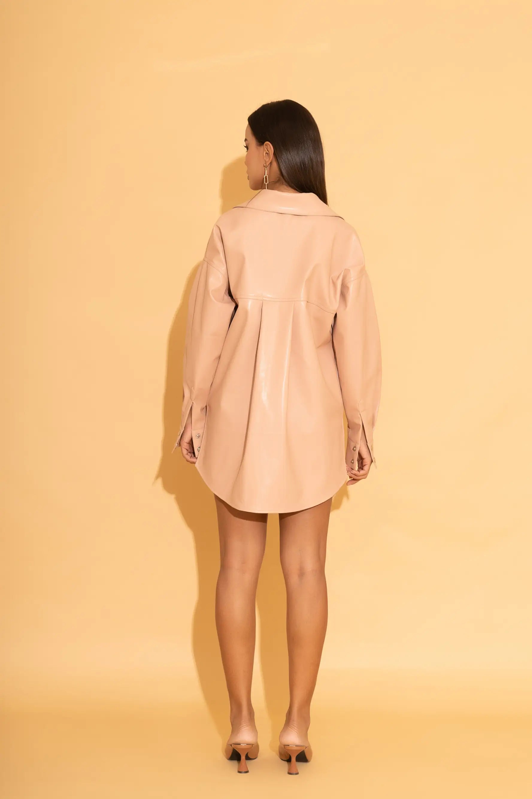 Nude Faux Leather Shacket - Shirts