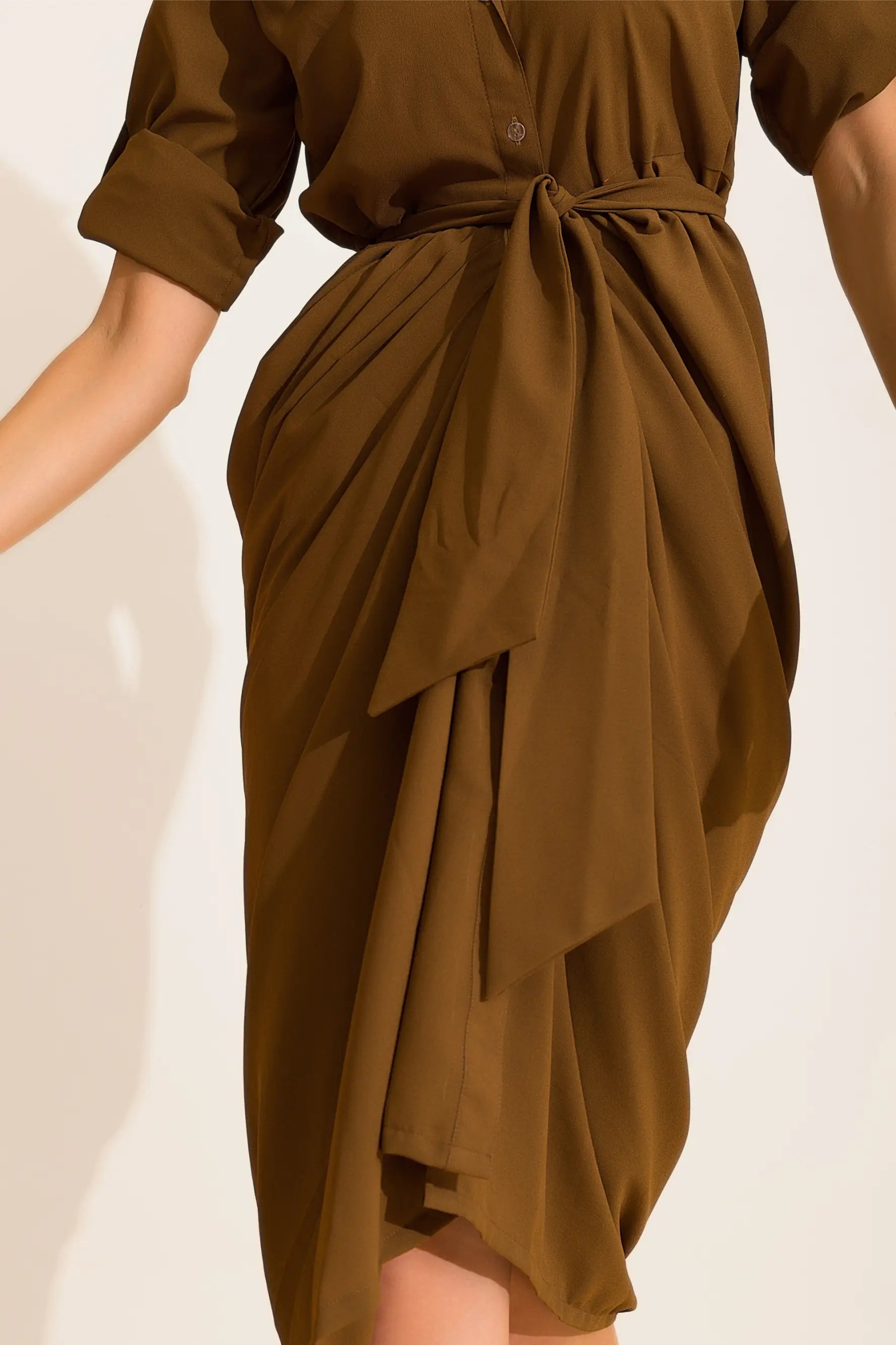 Olive Front Knot Midi Dress - DRESSES