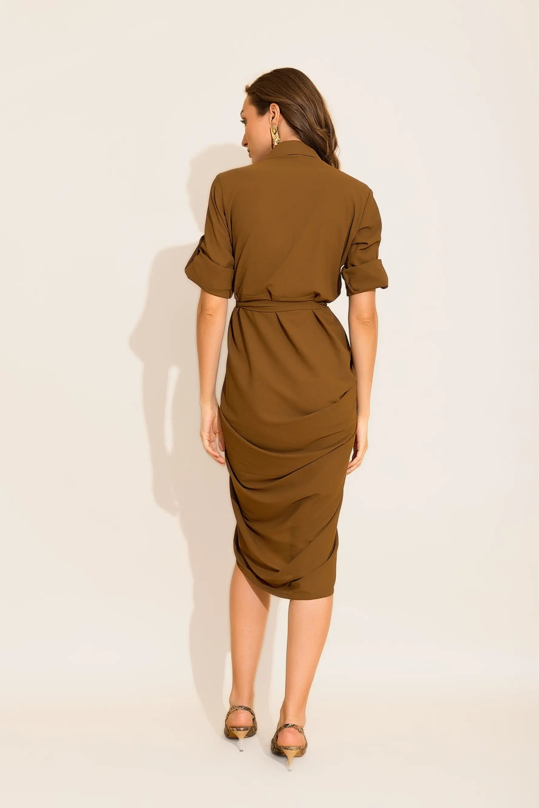 Olive Front Knot Midi Dress - DRESSES