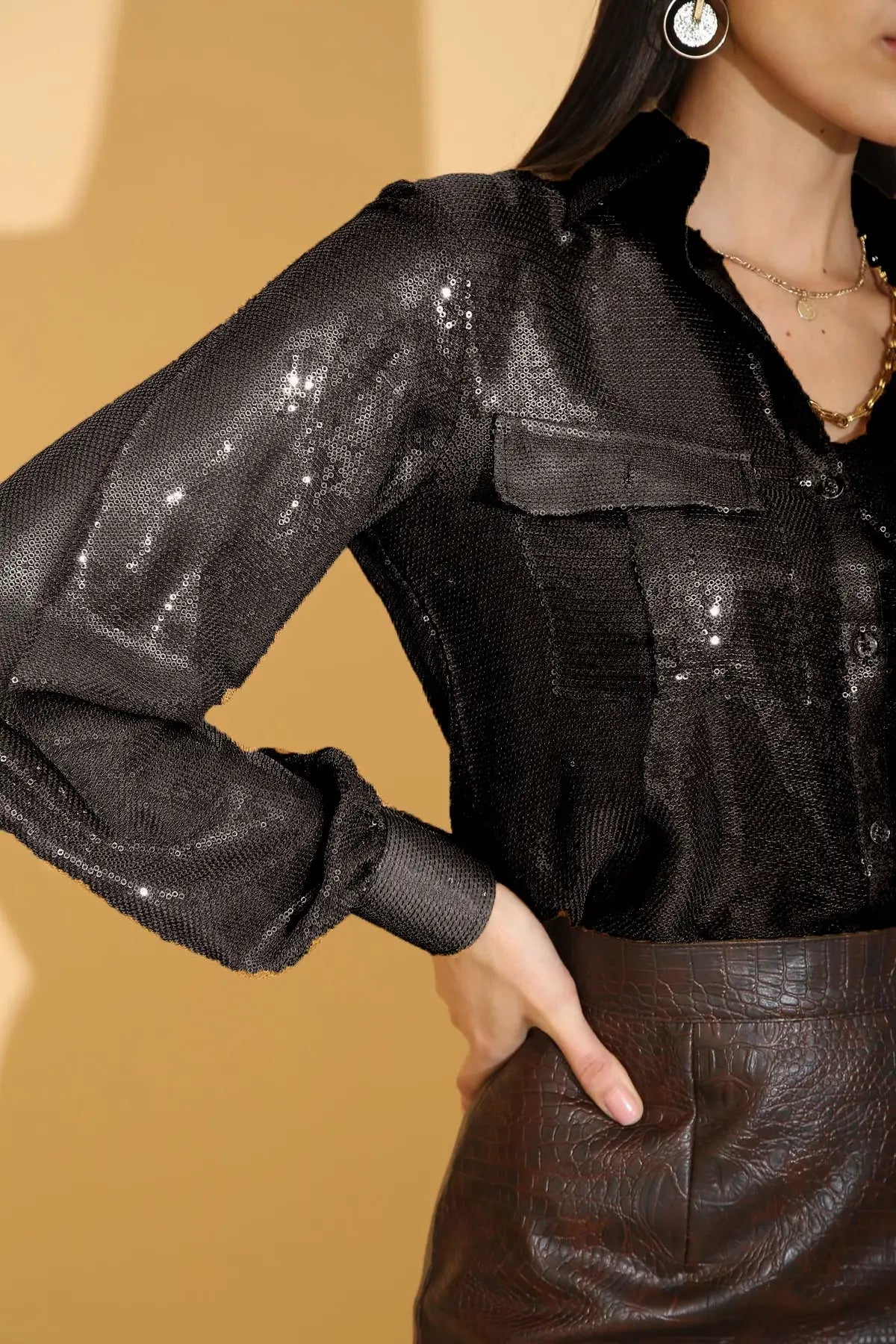 Onyx Black Sequins Shirt - SHIRTS