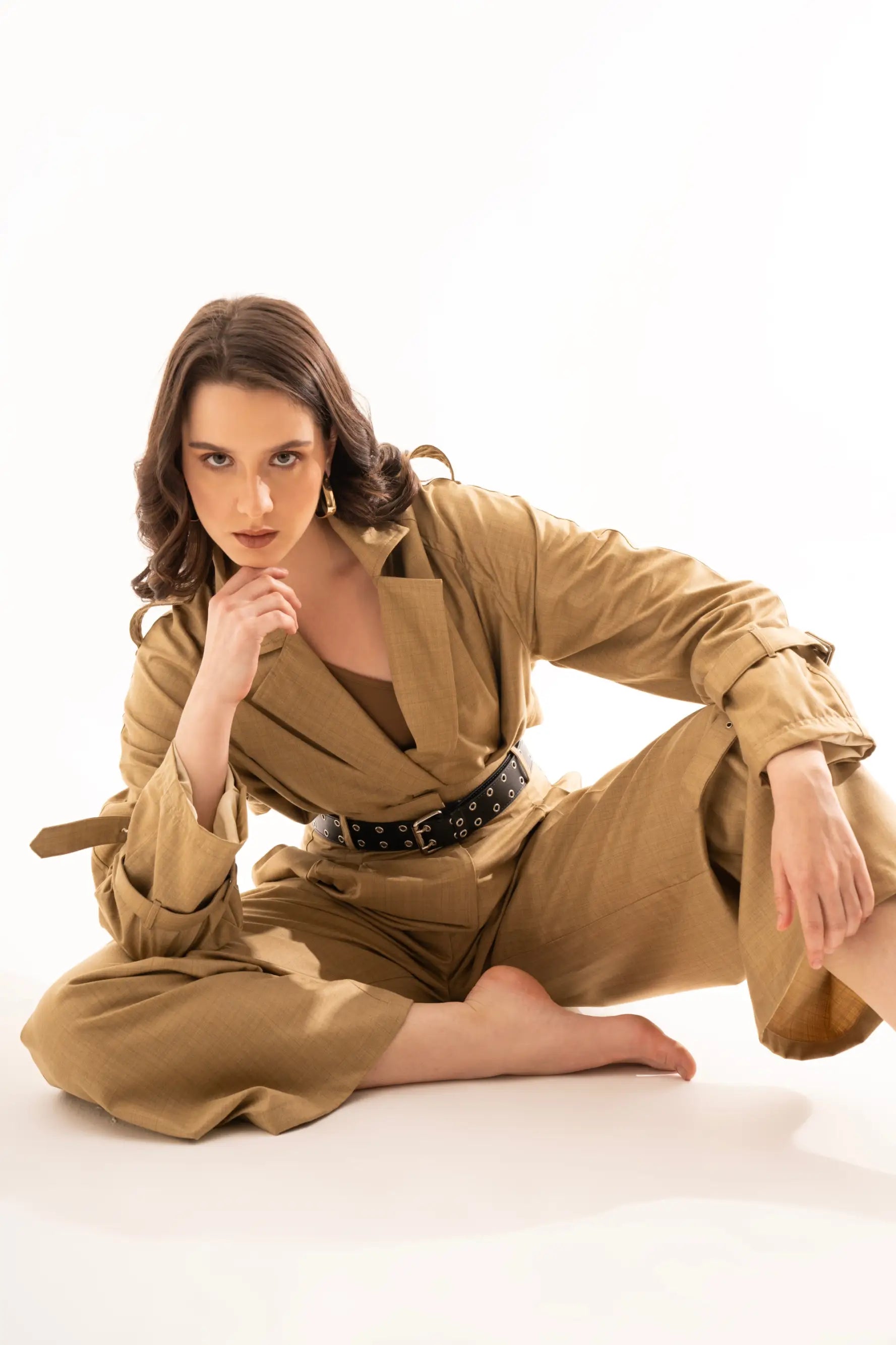 Oversized Khaki Suiting Crop Trench - trench