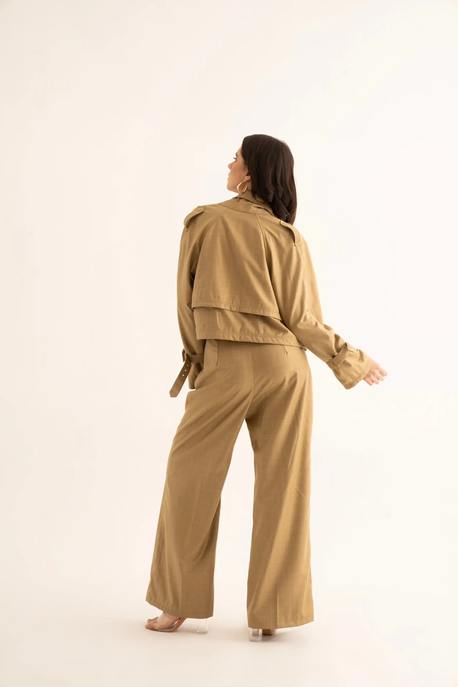 Oversized Khaki Suiting Crop Trench - trench