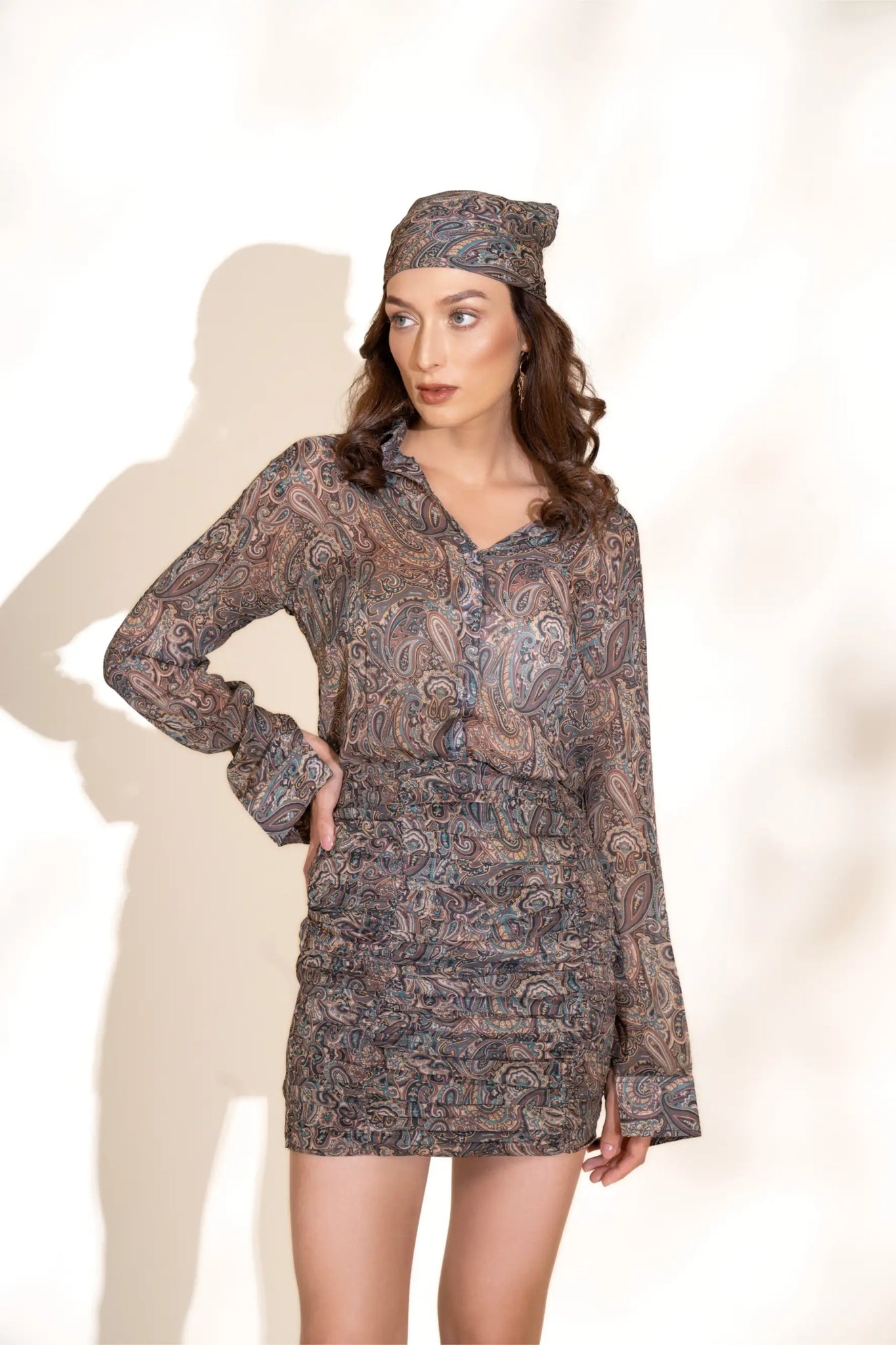 Paisley Oversized Shirt and Ruched skirt Co-ord Set - SET