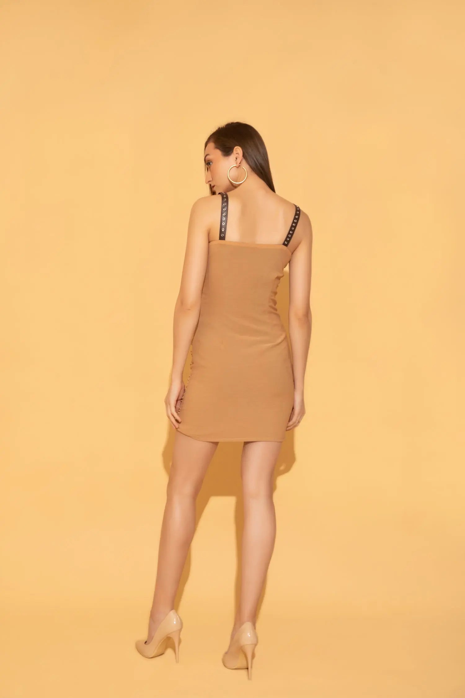 Peach Ruched Dress - DRESSES