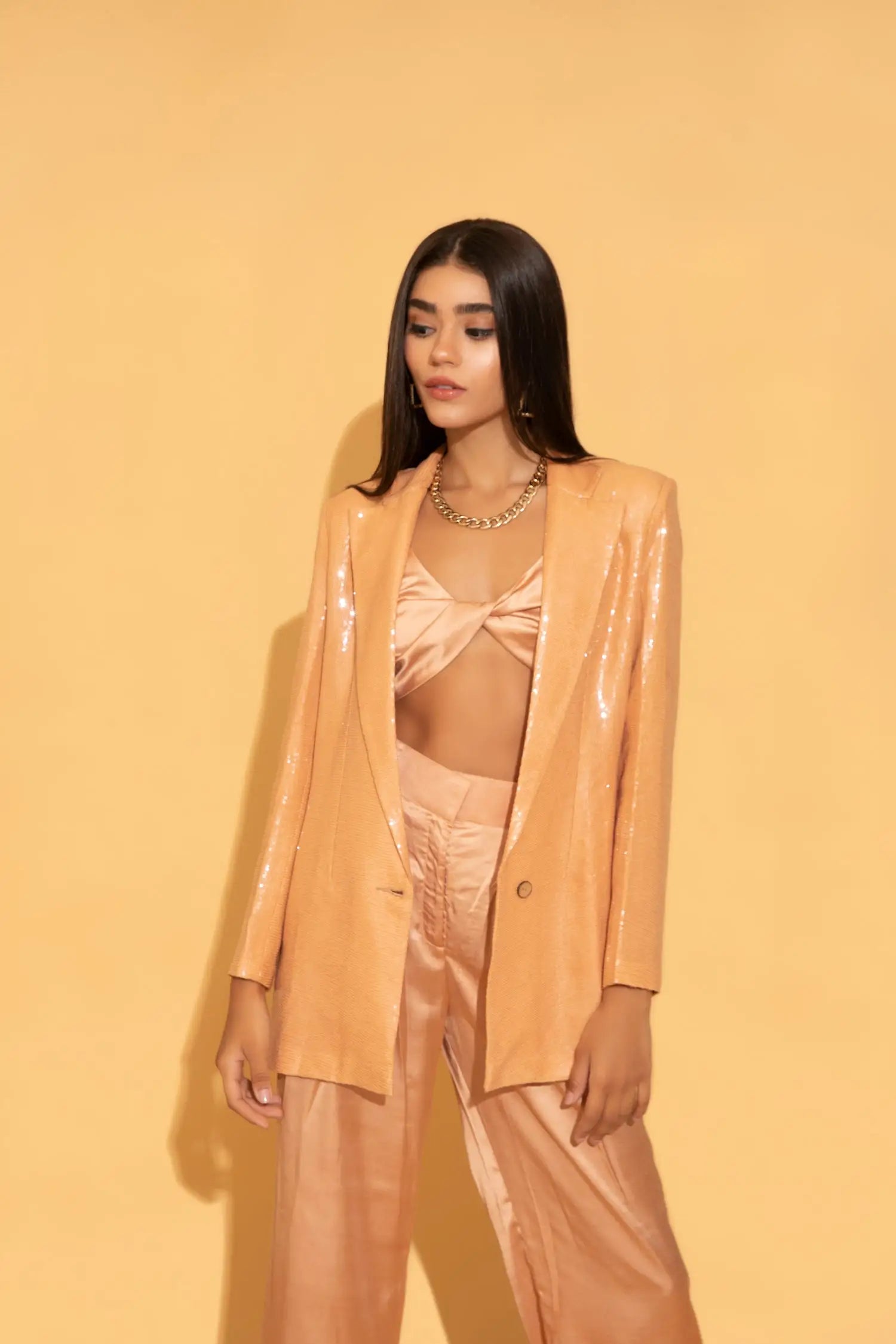 Peach Sequins Blazer - Blazers