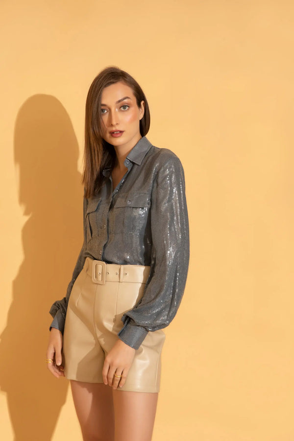 Pine Blue Sequins Shirt - SHIRTS