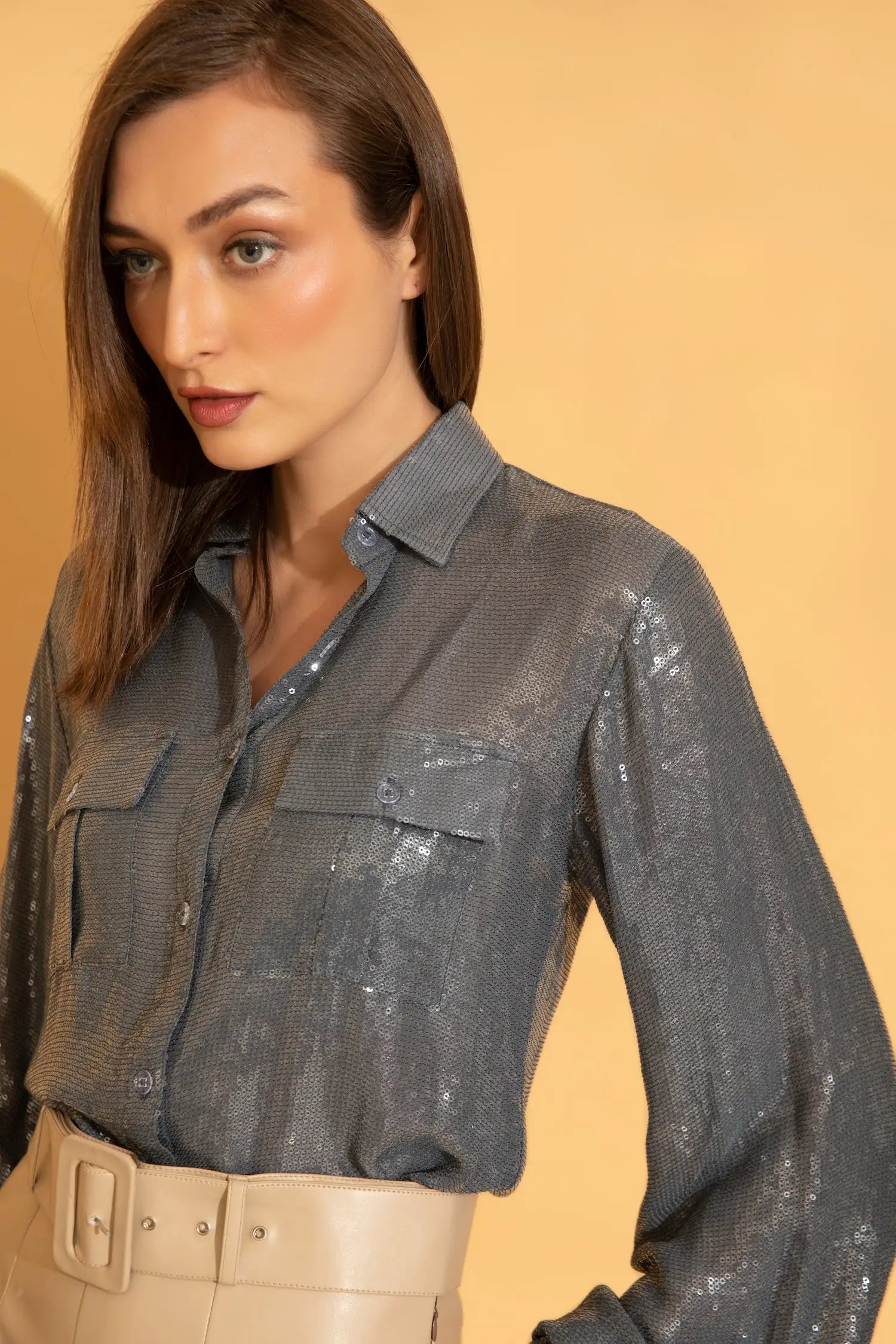 Pine Blue Sequins Shirt - SHIRTS