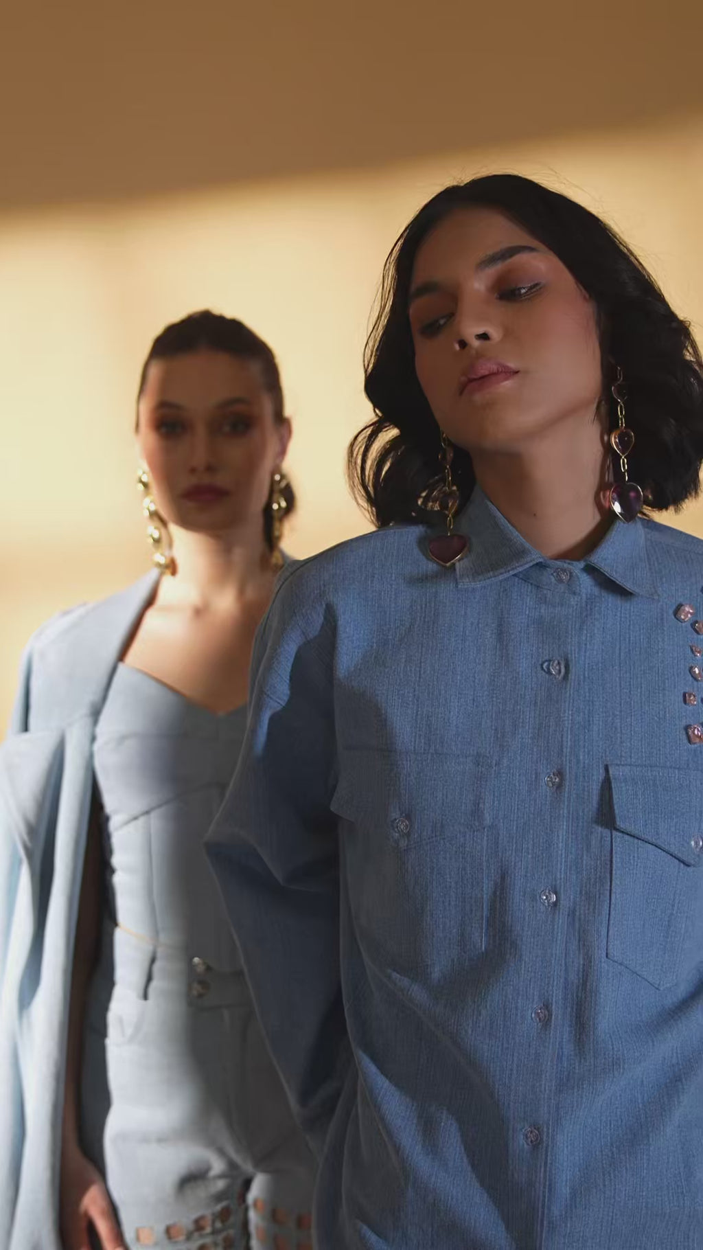 ETHER Denim Trench and Cutwork Jeans Co-ord Set