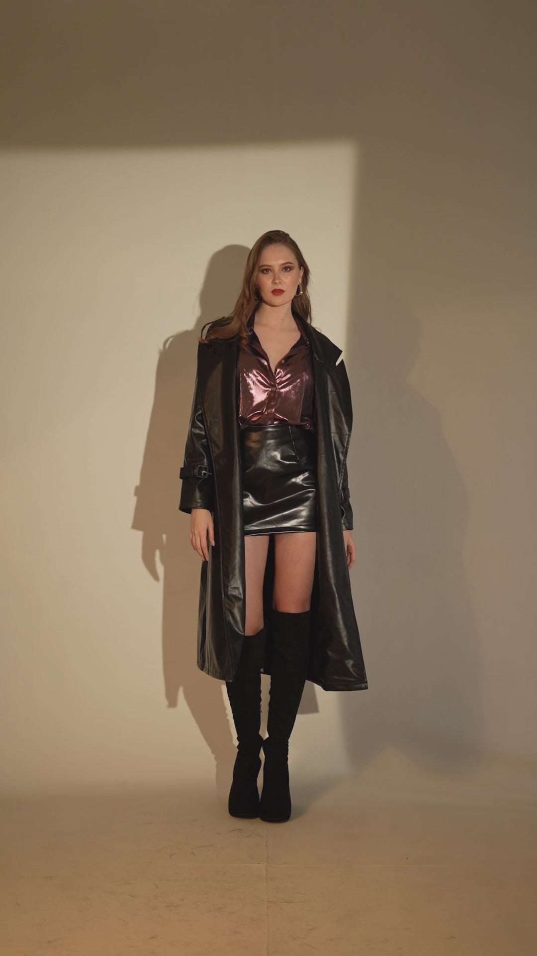 Black Faux Leather Trench