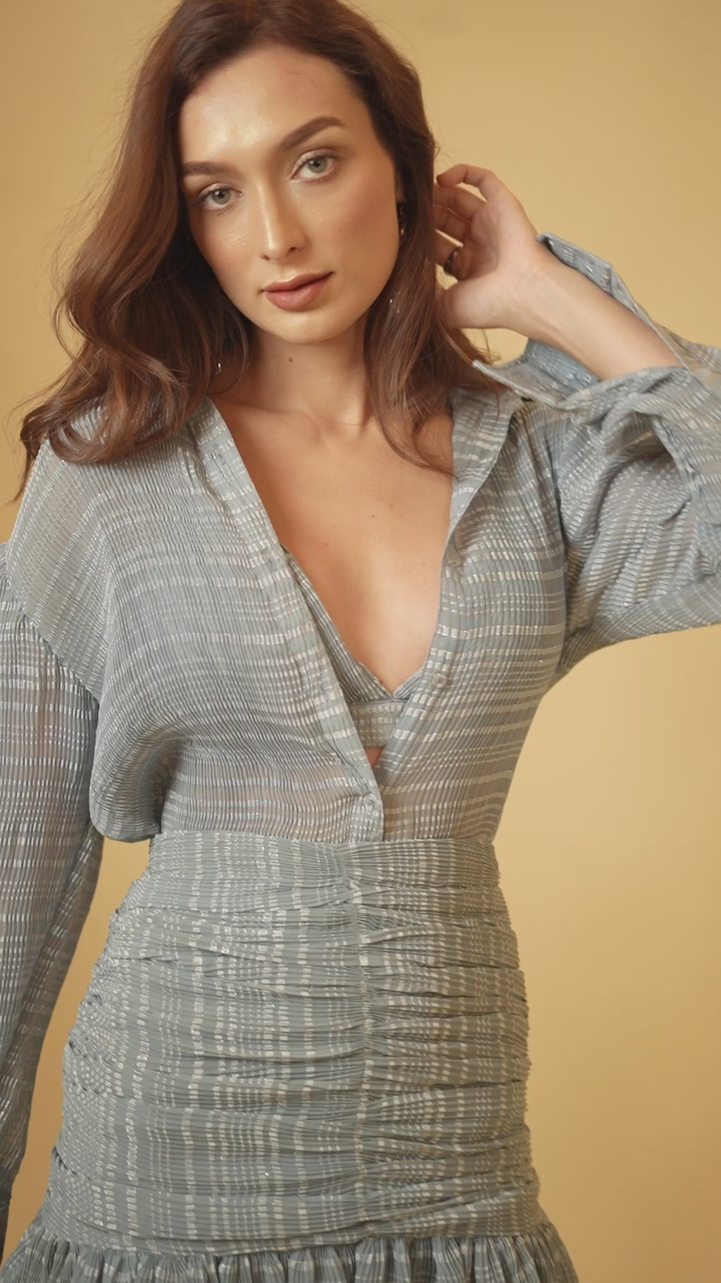 Belle Blue Pleated Lurex Shirt