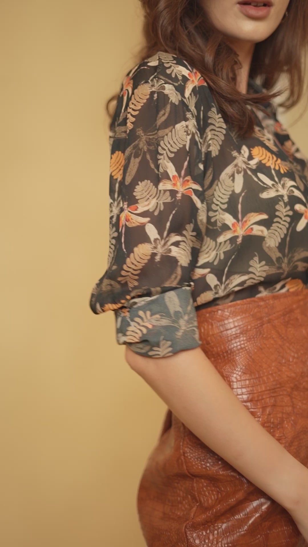 Midnight Printed Shirt and Amber Orange Croc Skirt Co-ord Set